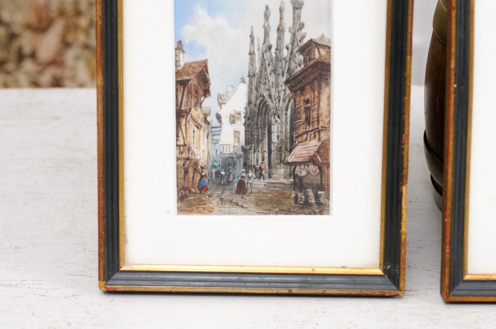 Pair of Framed Watercolors Depicting Gothic Churches by Théodore Henri Mansson For Sale 2