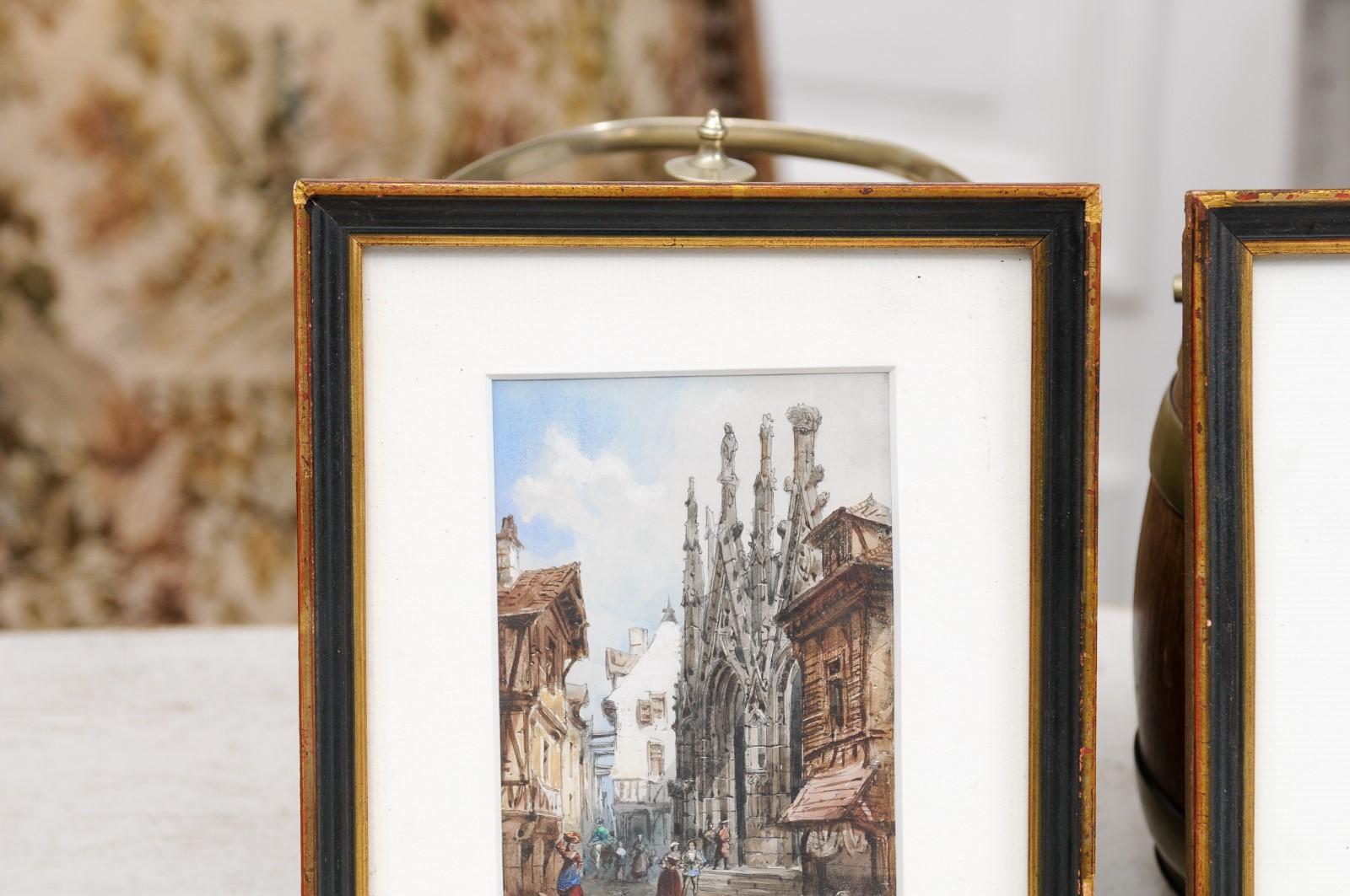 Pair of Framed Watercolors Depicting Gothic Churches by Théodore Henri Mansson For Sale 3