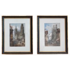 Pair of Framed Watercolors Depicting Gothic Churches by Théodore Henri Mansson