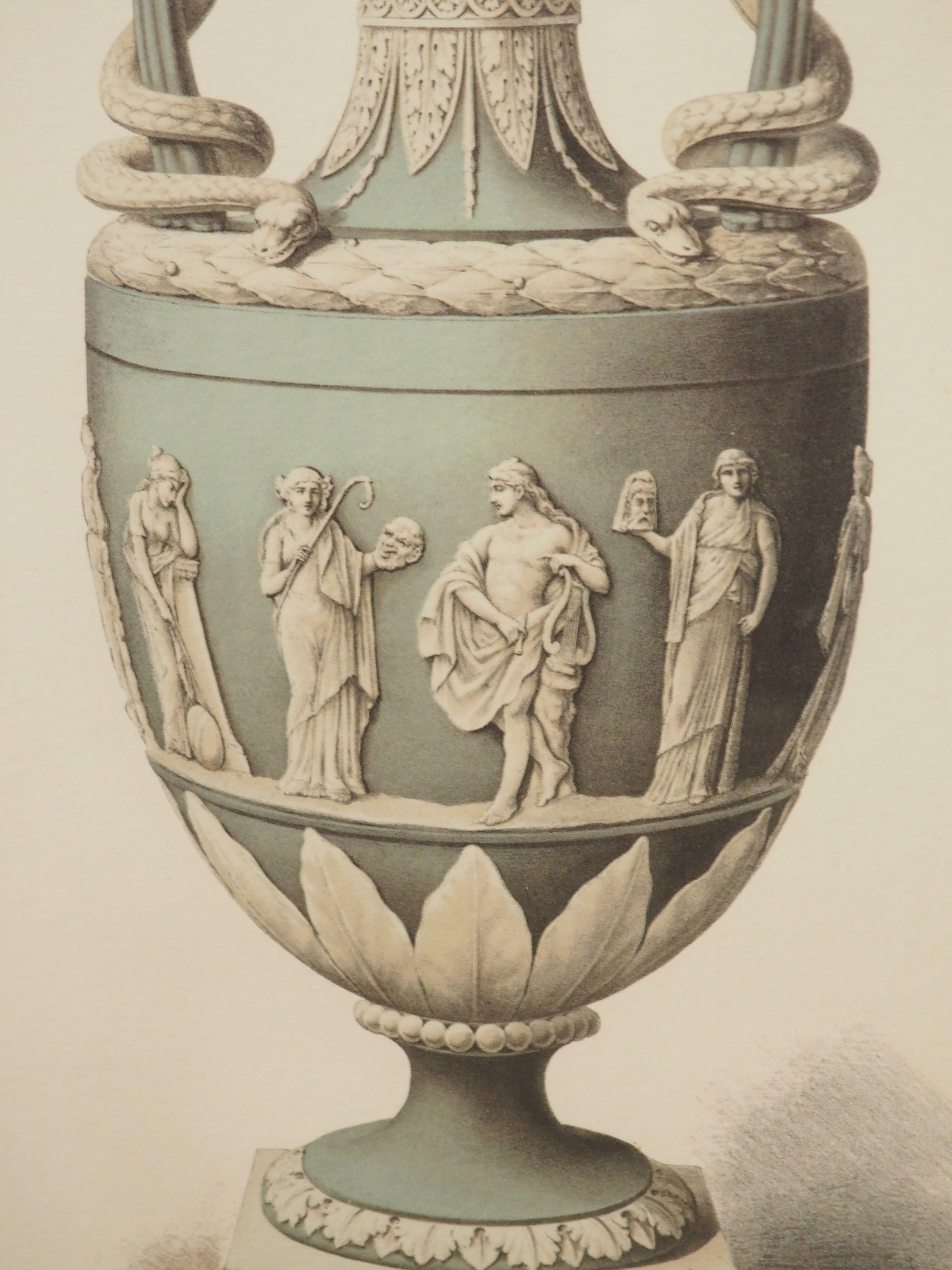 Peint à la main Pair of Framed Wedgwood Neoclassical Lithographs, Plate XII and LX en vente