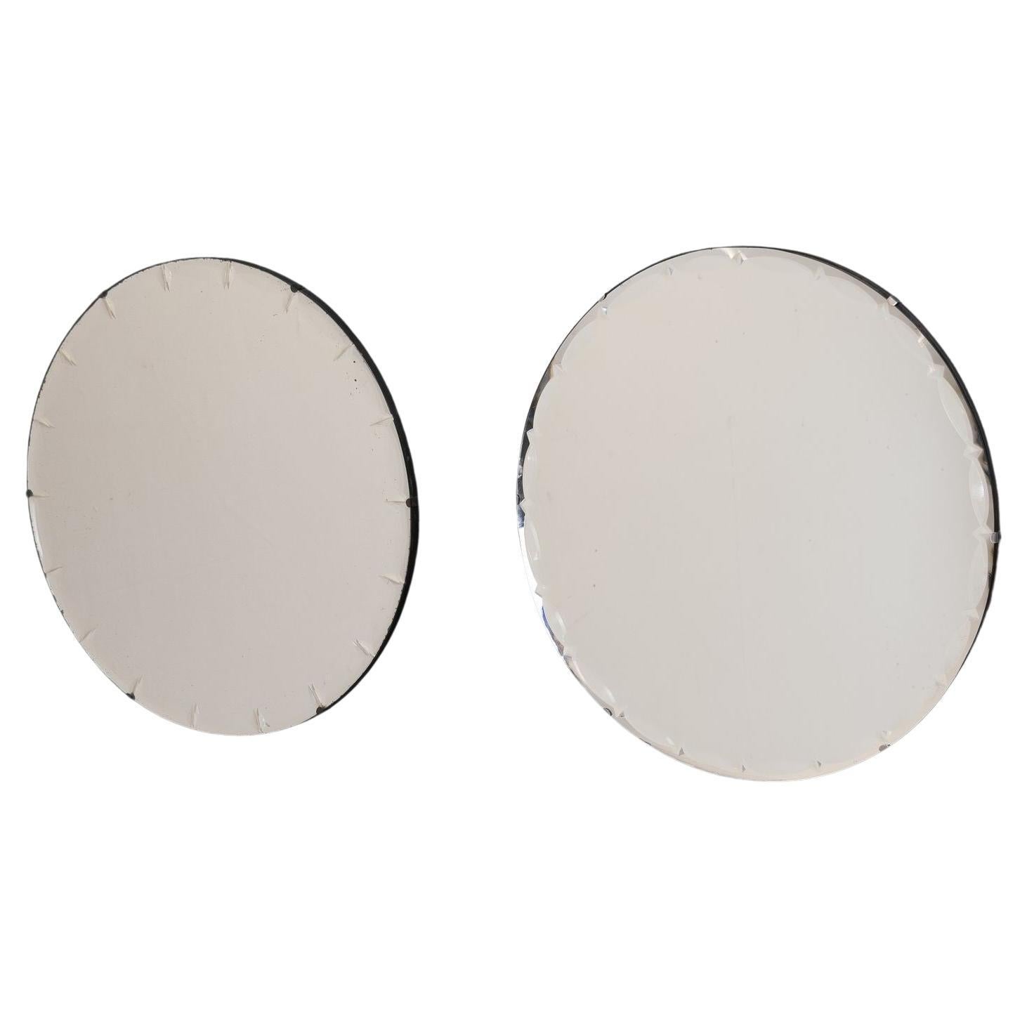 Pair of Frameless Circular Mirrors For Sale