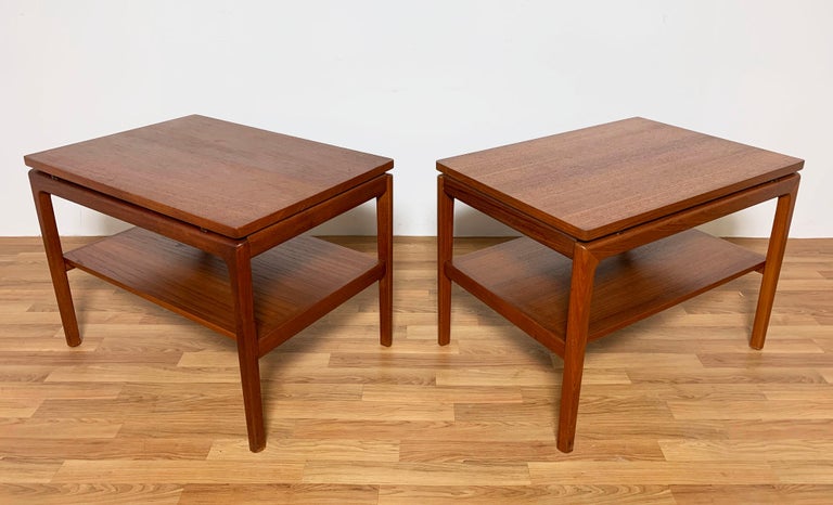 Pair of teak end tables by France & Son, Denmark, with under shelf and 