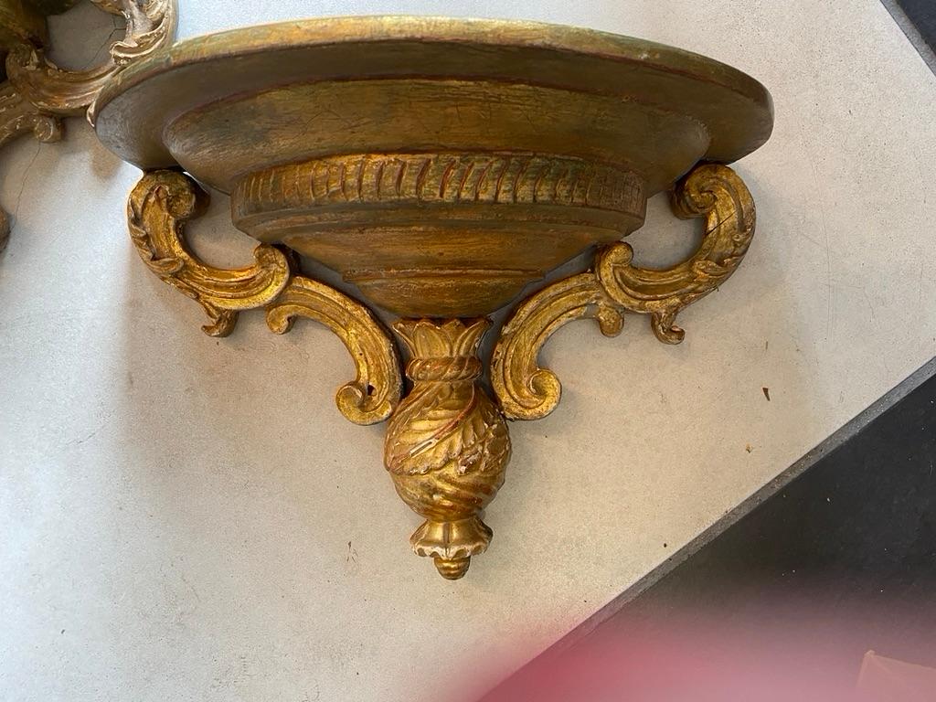Gold Leaf Pair of France Gold Gilt Wall Sconces For Sale