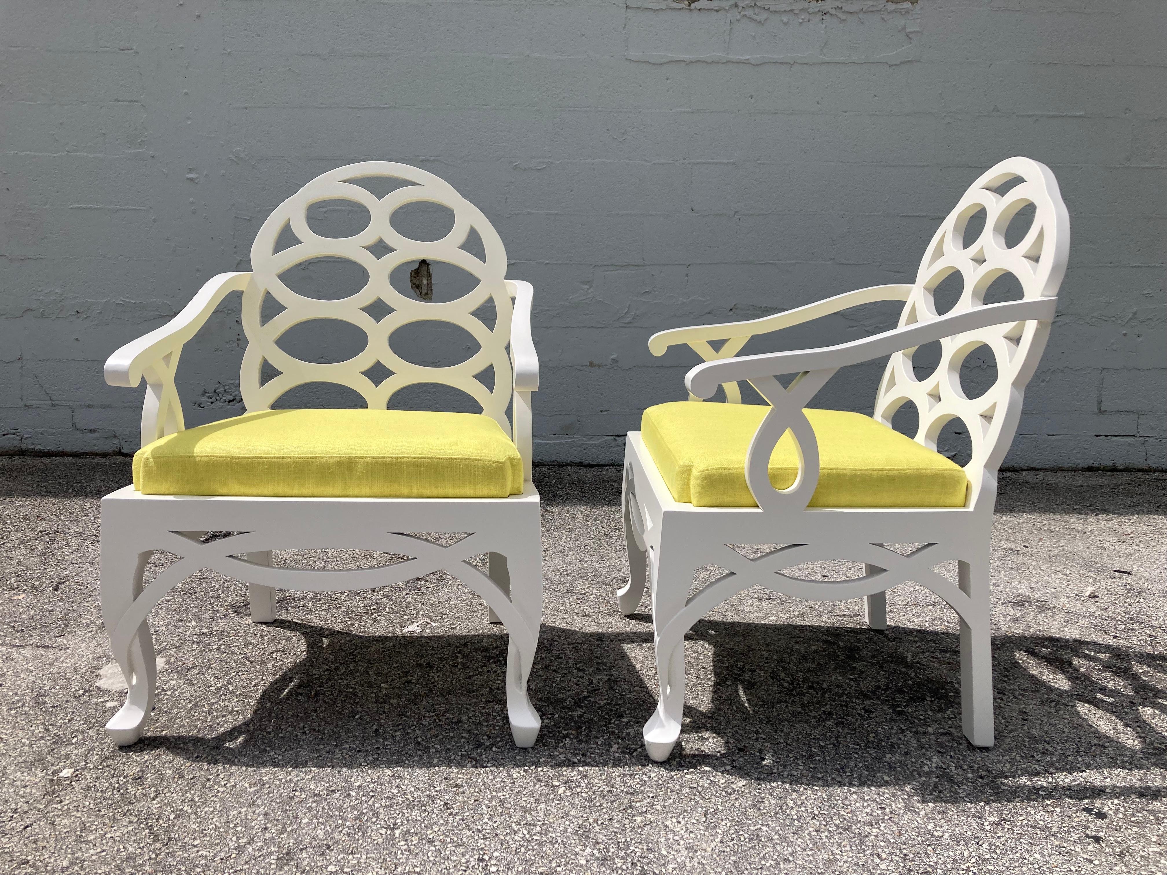 Hollywood Regency Pair of Frances Elkins Loop Arm Lounge Chairs
