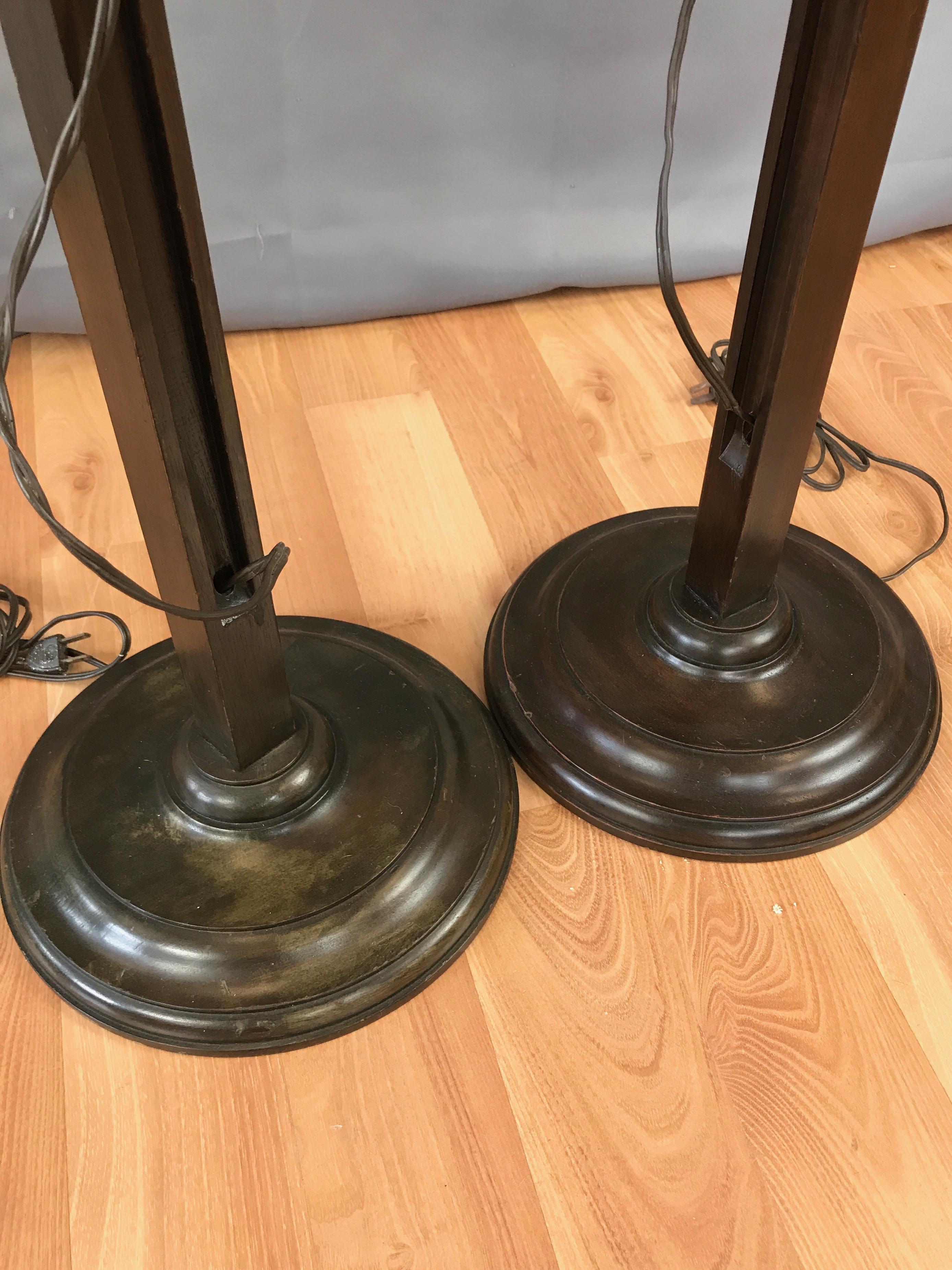 Pair of Frances Elkins Ratcheted Adjustable Height Mahogany Floor Lamps, 1940s 4