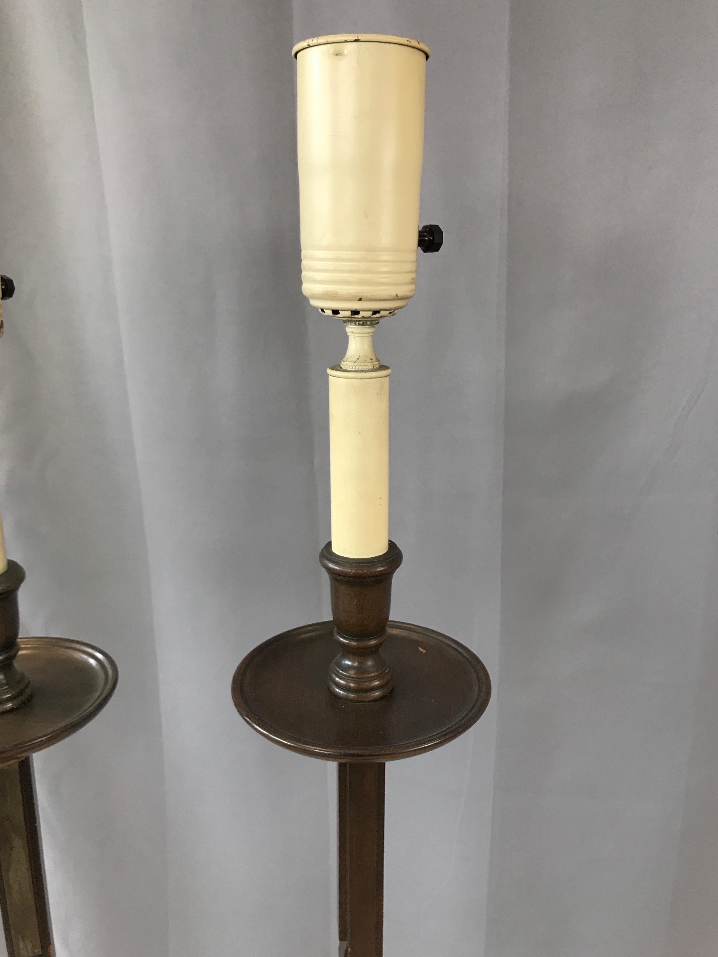 Pair of Frances Elkins Ratcheted Adjustable Height Mahogany Floor Lamps, 1940s 8