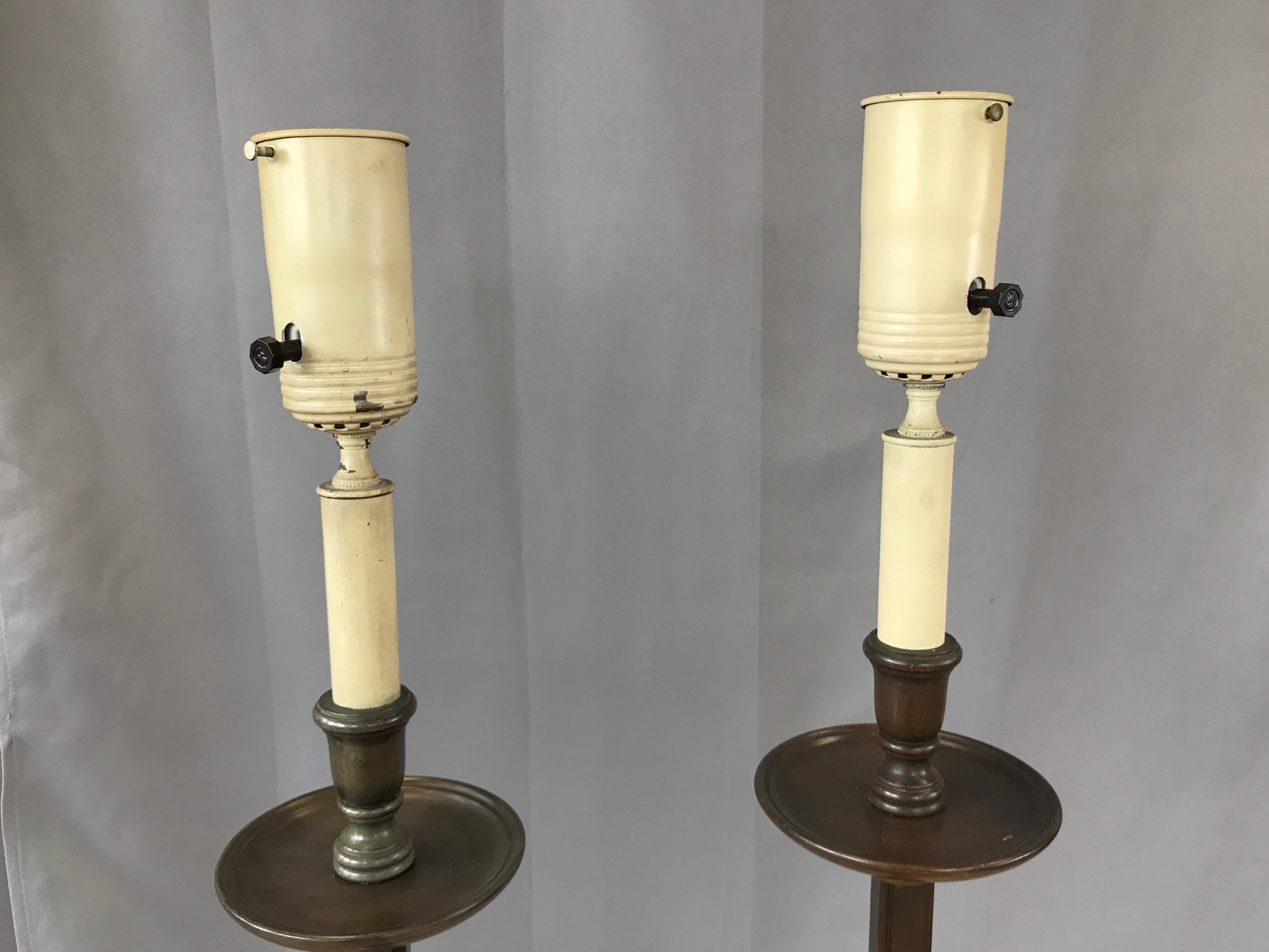 Pair of Frances Elkins Ratcheted Adjustable Height Mahogany Floor Lamps, 1940s 11