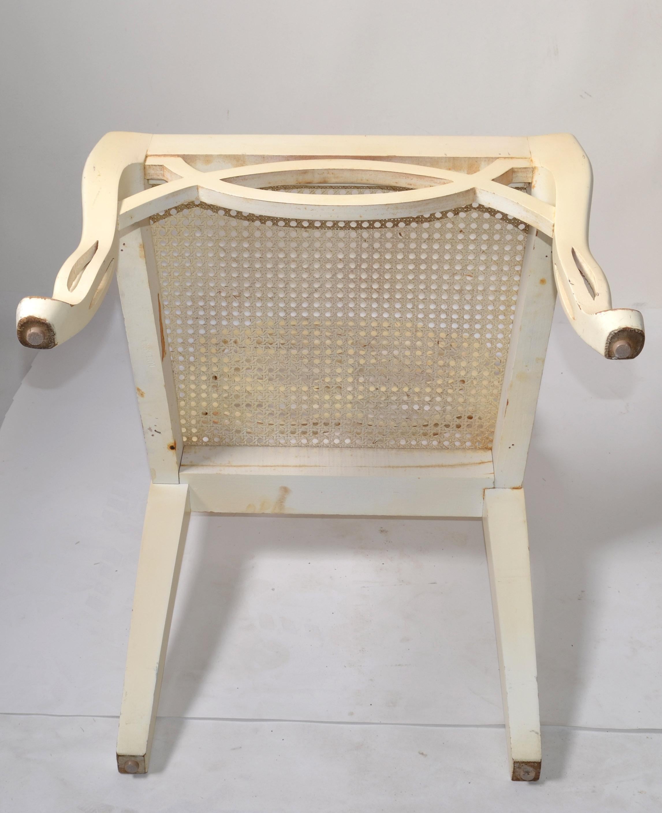 Paar Frances Elkins Holzschilfrohr-Sessel mit Schilfrohr-Rückenlehne und Beistellstühle in Beige, Regency  im Angebot 7