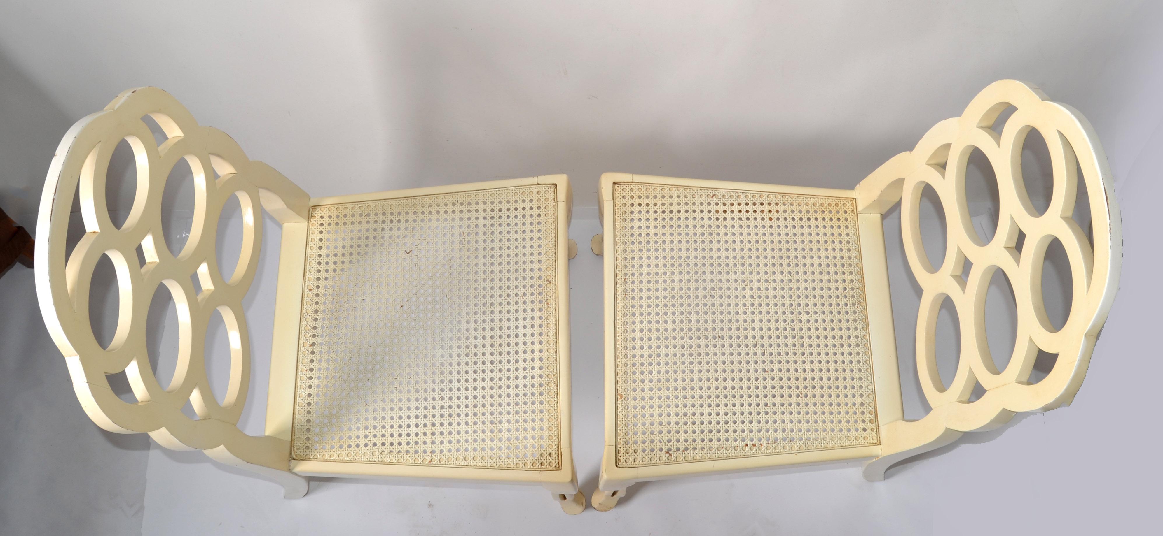 Paar Frances Elkins Holzschilfrohr-Sessel mit Schilfrohr-Rückenlehne und Beistellstühle in Beige, Regency  im Angebot 8