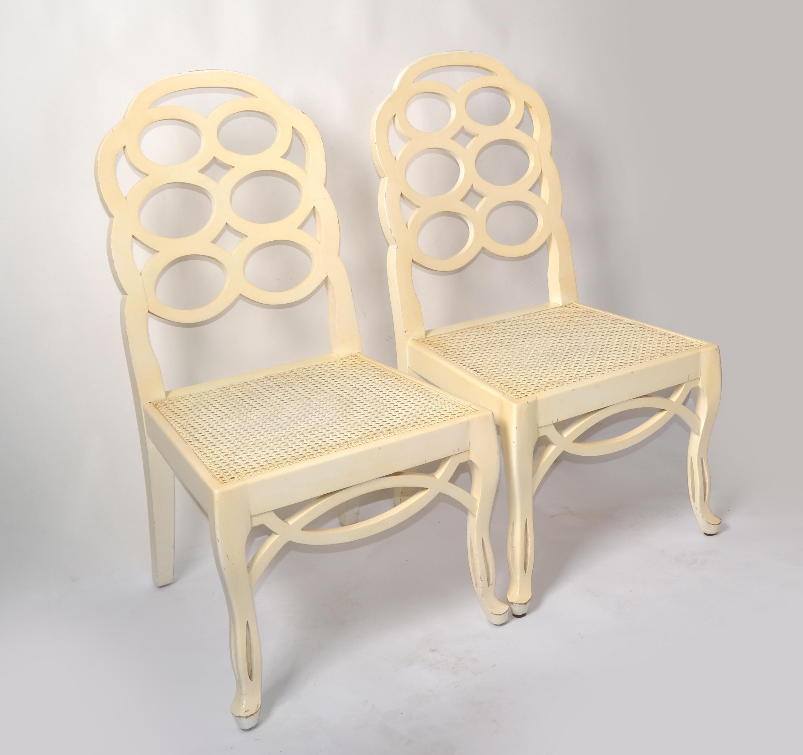 Pair of Frances Elkins Wood Cane Seat Loop Backrest Beige Side Chairs Regency  For Sale 12