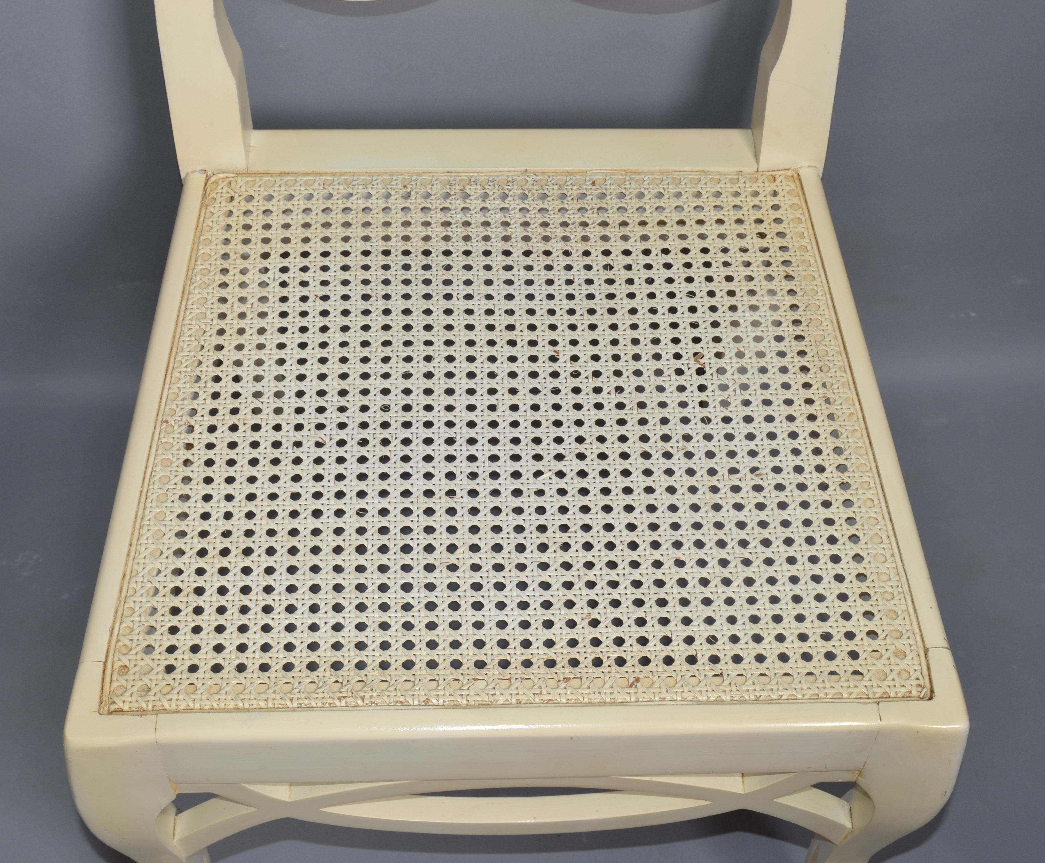 Pair of Frances Elkins Wood Cane Seat Loop Backrest Beige Side Chairs Regency  For Sale 2