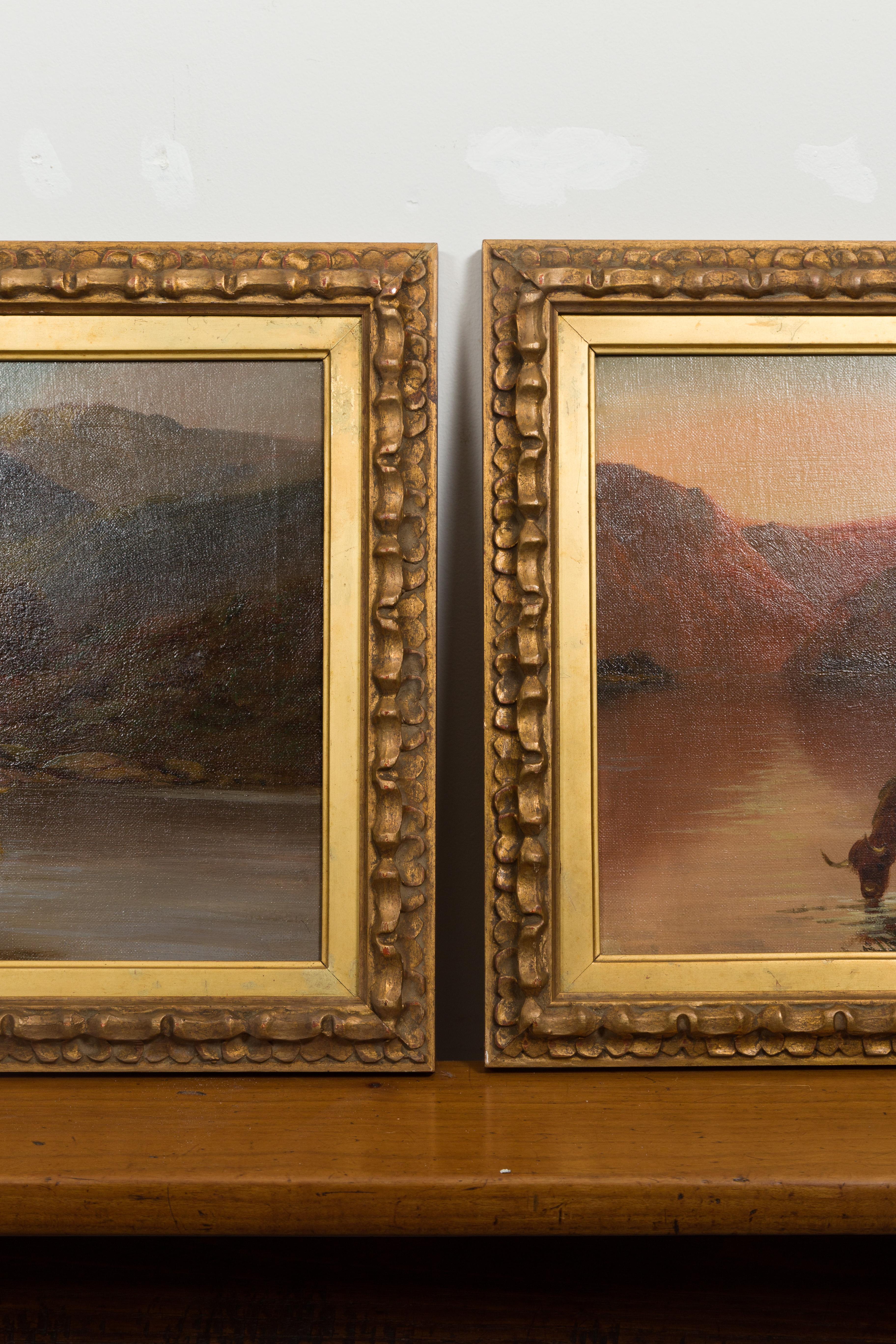 Pair of Francis E. Jamieson Framed Oil Paintings of Scottish Highland Cows In Good Condition In Atlanta, GA