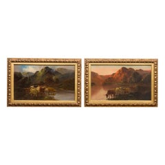Pair of Francis E. Jamieson Framed Oil Paintings of Scottish Highland Cows