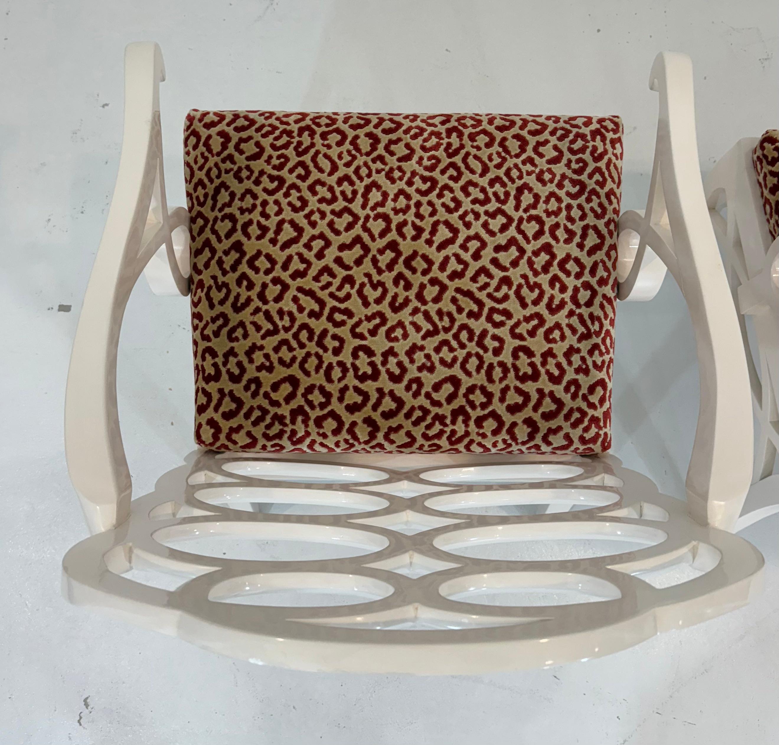Pair of Francis Elkins Loop Chairs, with Leopard Velvet Seats For Sale 2