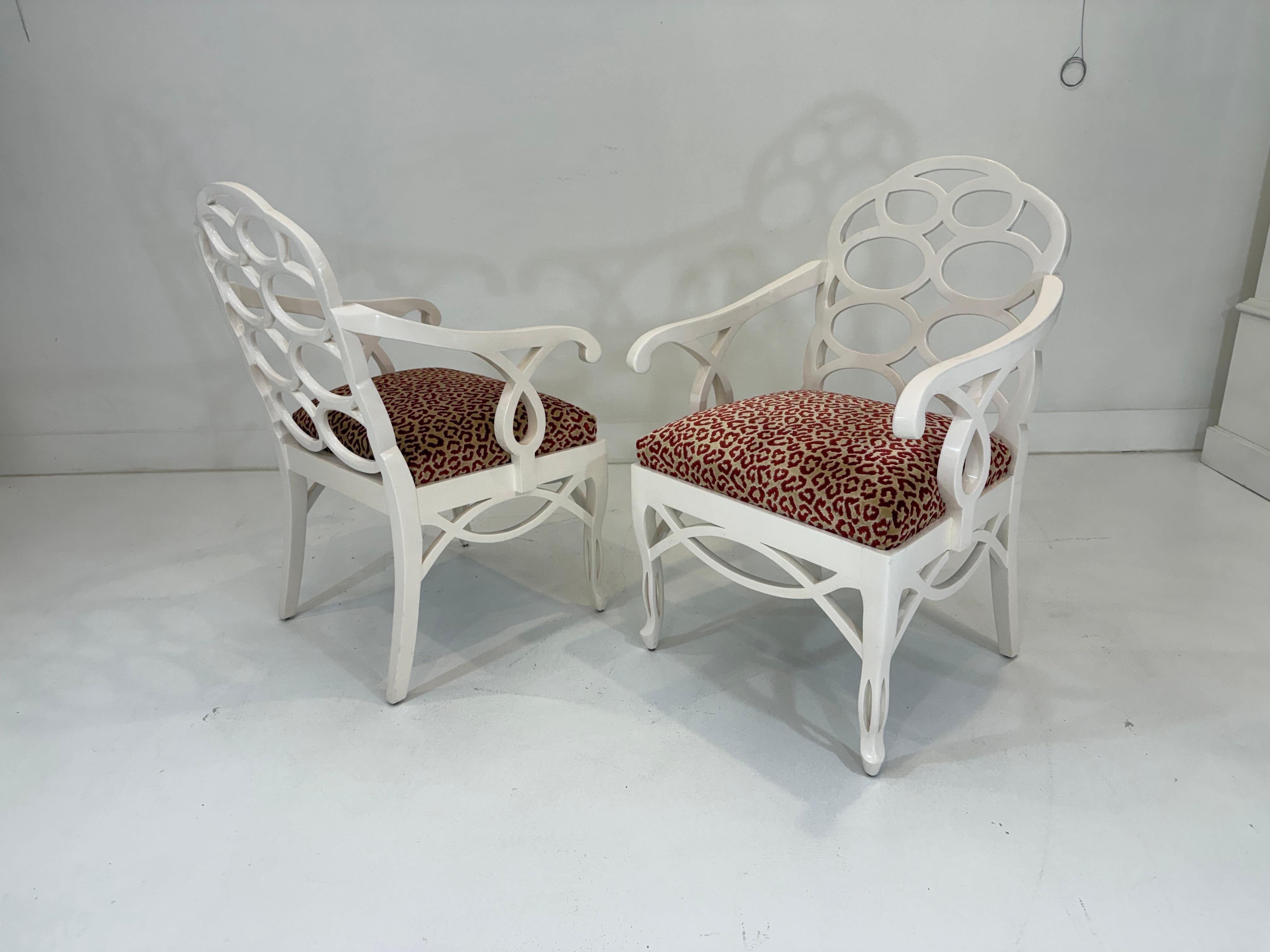 Pair of Francis Elkins Loop Chairs, with Leopard Velvet Seats For Sale 4