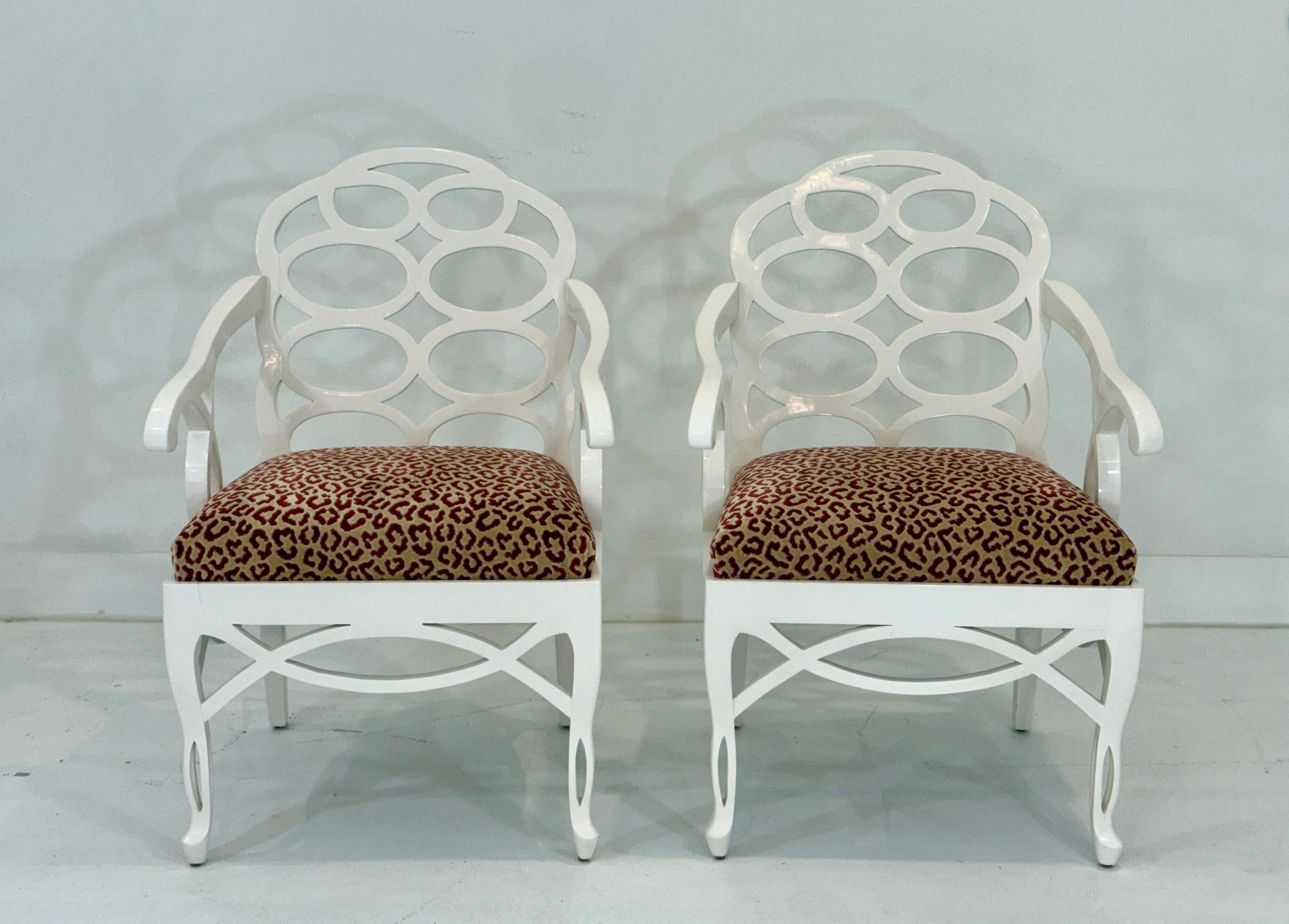 Mid-Century Modern Pair of Francis Elkins Loop Chairs, with Leopard Velvet Seats For Sale