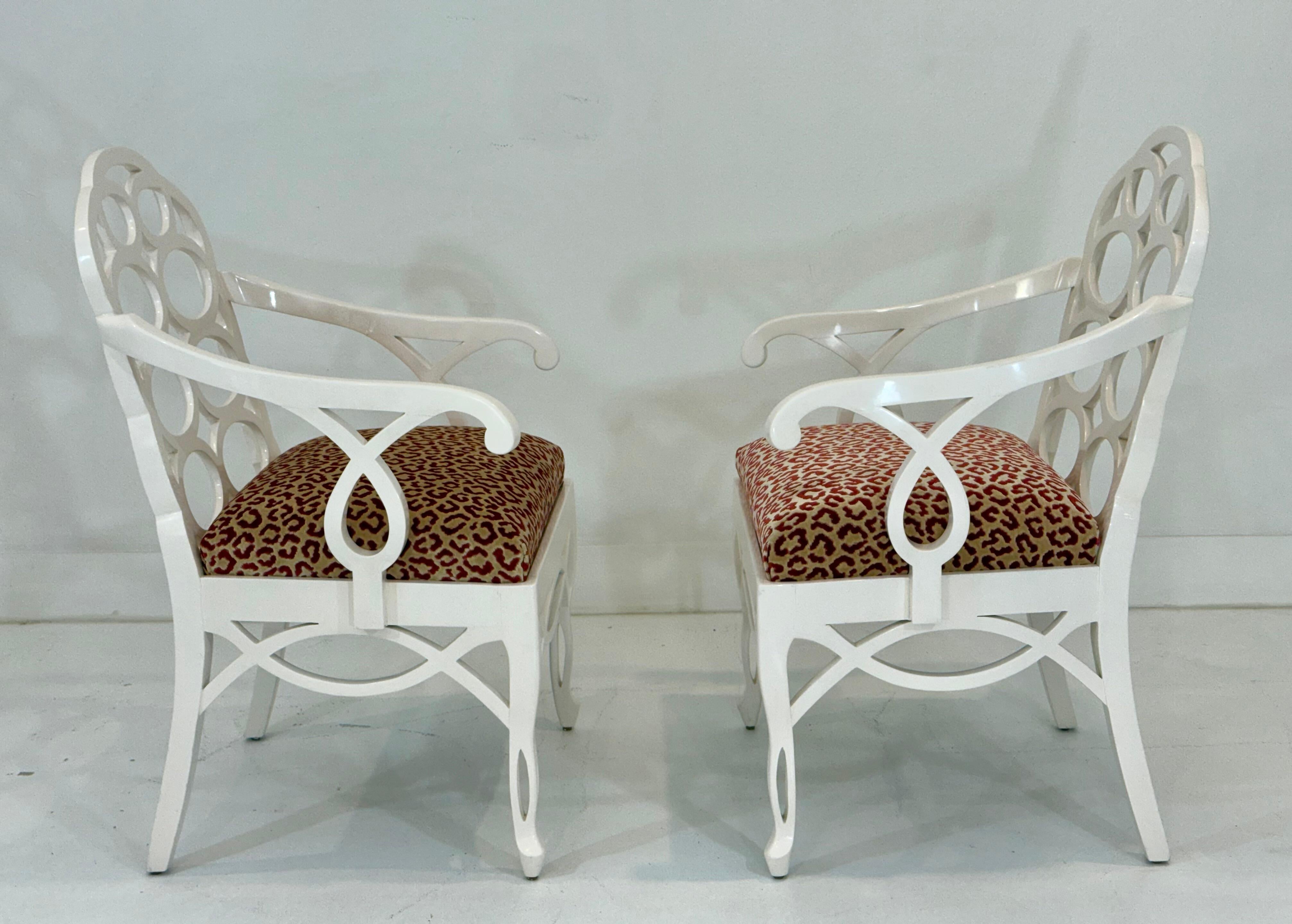 Italian Pair of Francis Elkins Loop Chairs, with Leopard Velvet Seats For Sale