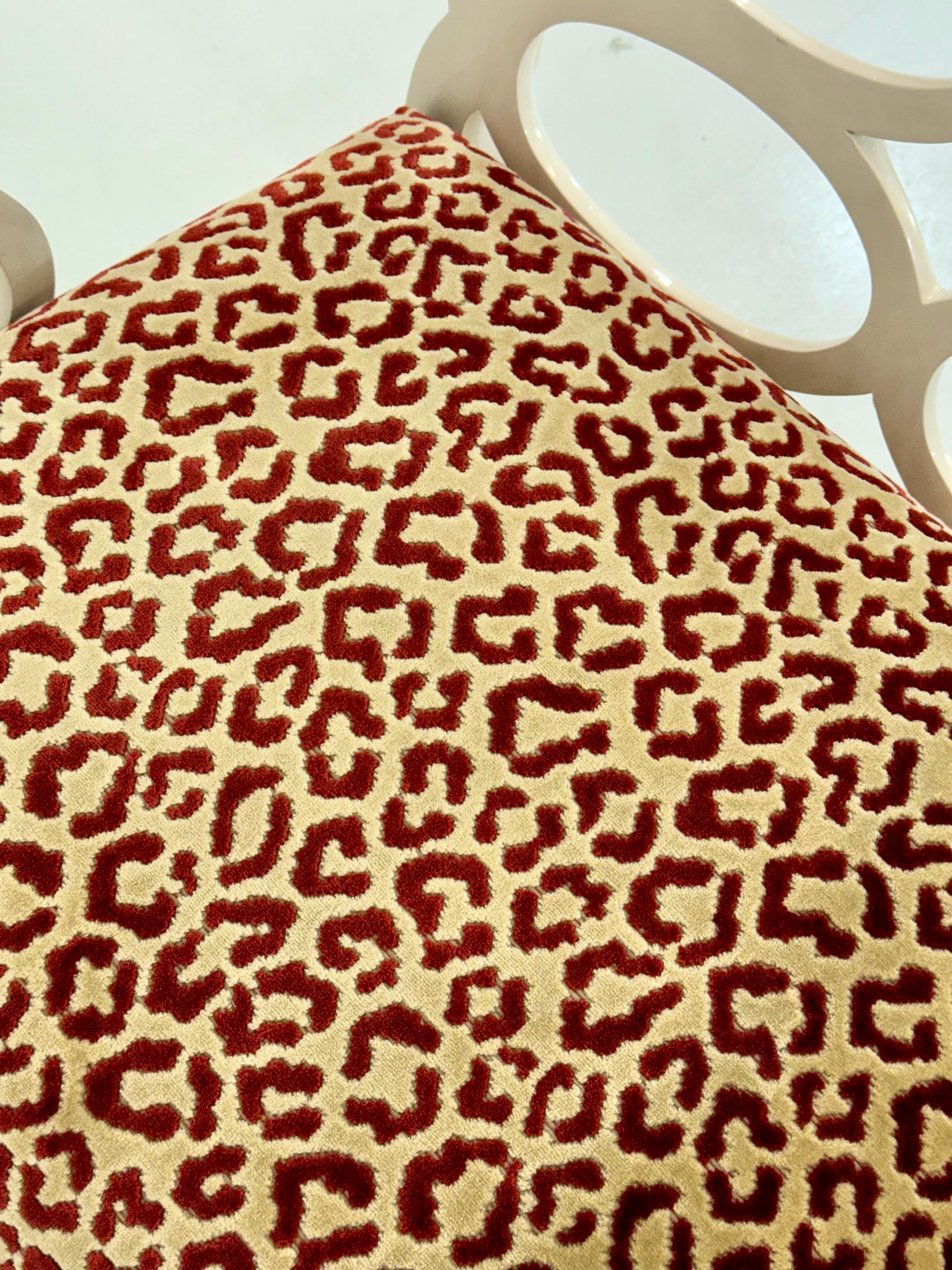 Pair of Francis Elkins Loop Chairs, with Leopard Velvet Seats In Good Condition For Sale In Palm Desert, CA