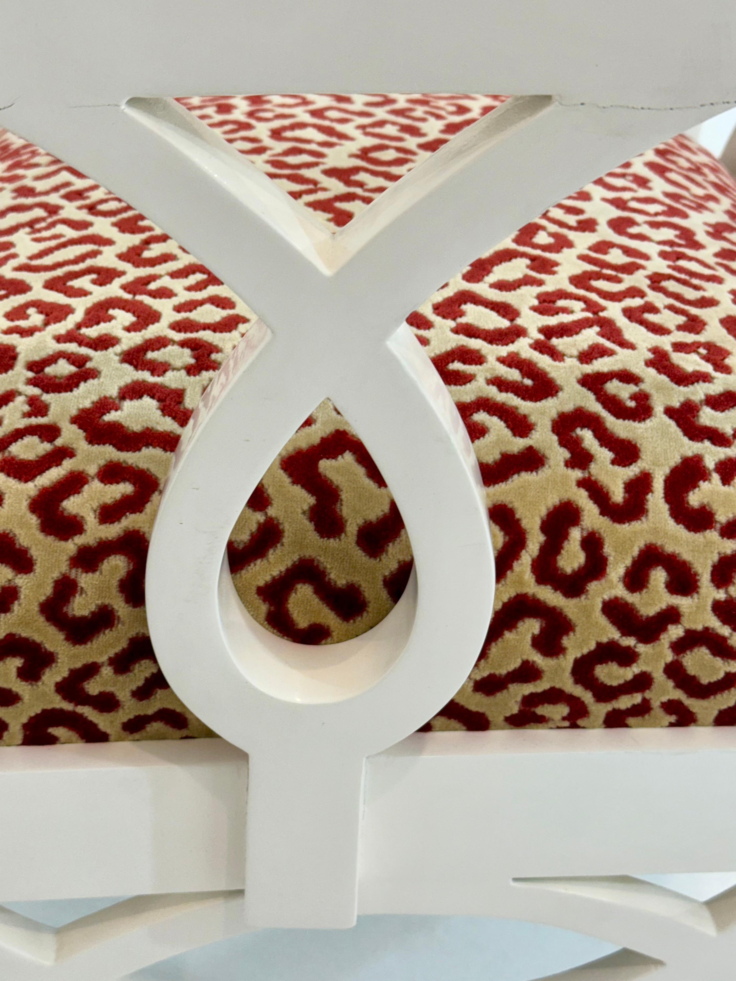 Wood Pair of Francis Elkins Loop Chairs, with Leopard Velvet Seats For Sale