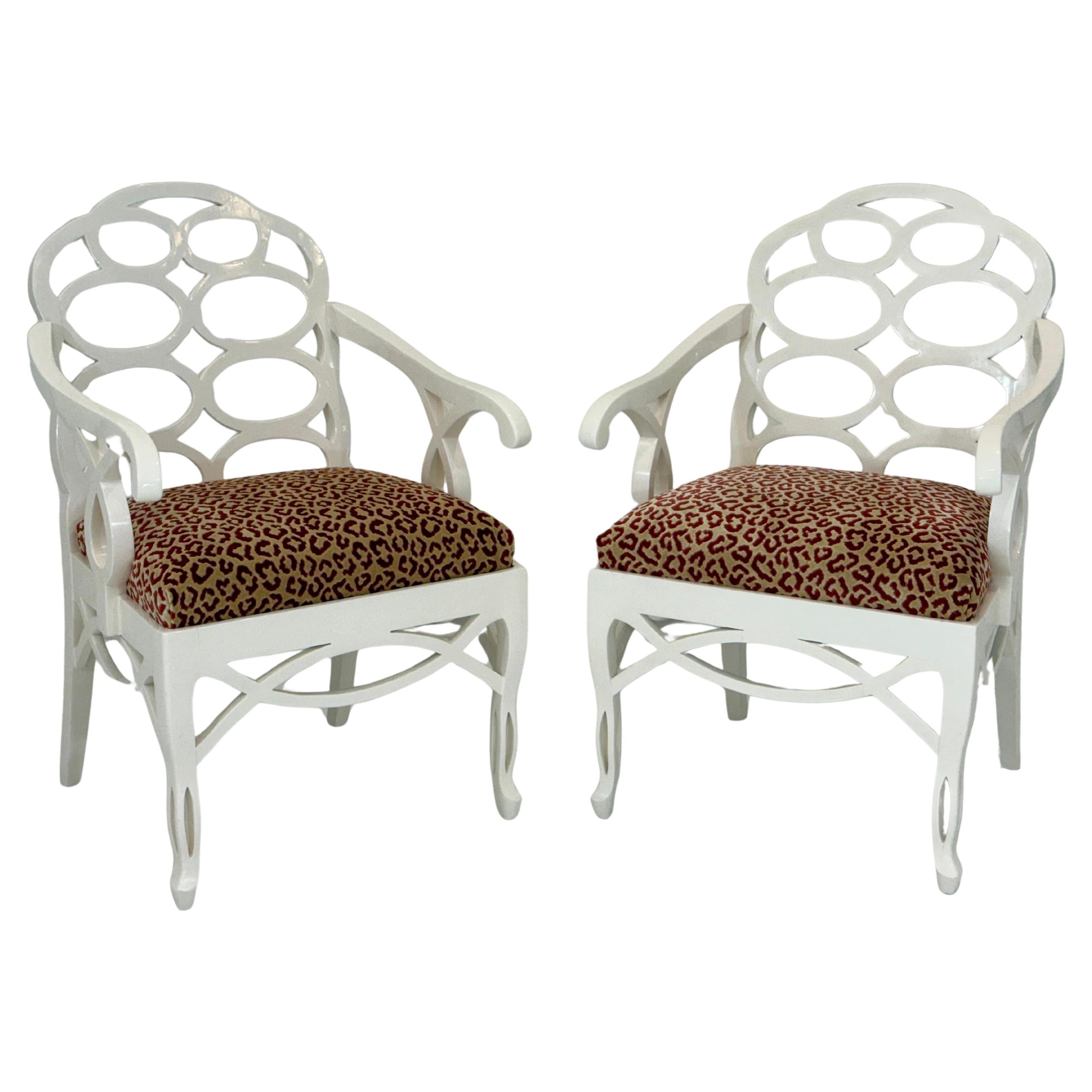 Pair of Francis Elkins Loop Chairs, with Leopard Velvet Seats For Sale