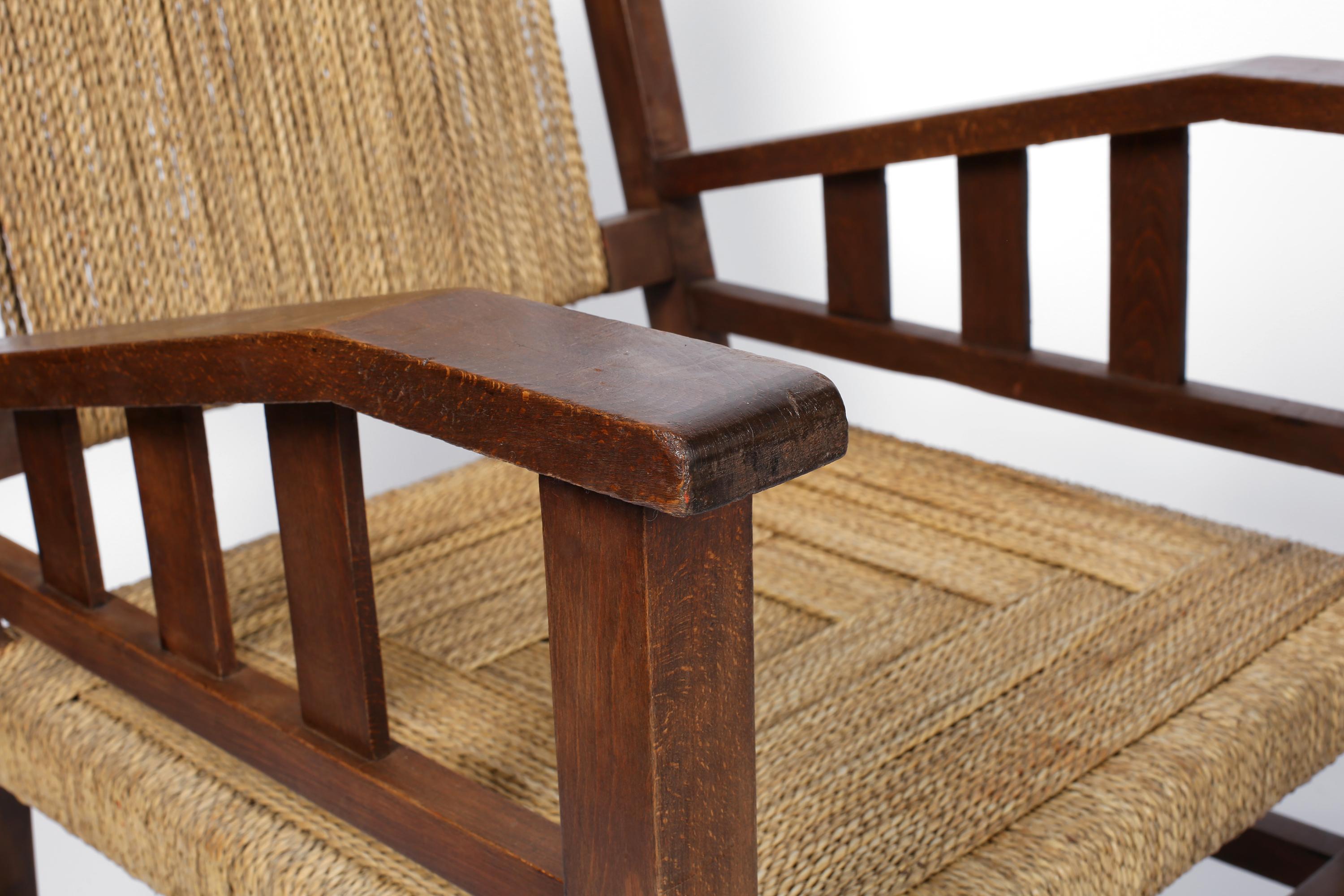 Pair of Francis Jourdain Armchairs in Beech and Seagrass, French, circa 1930s 5