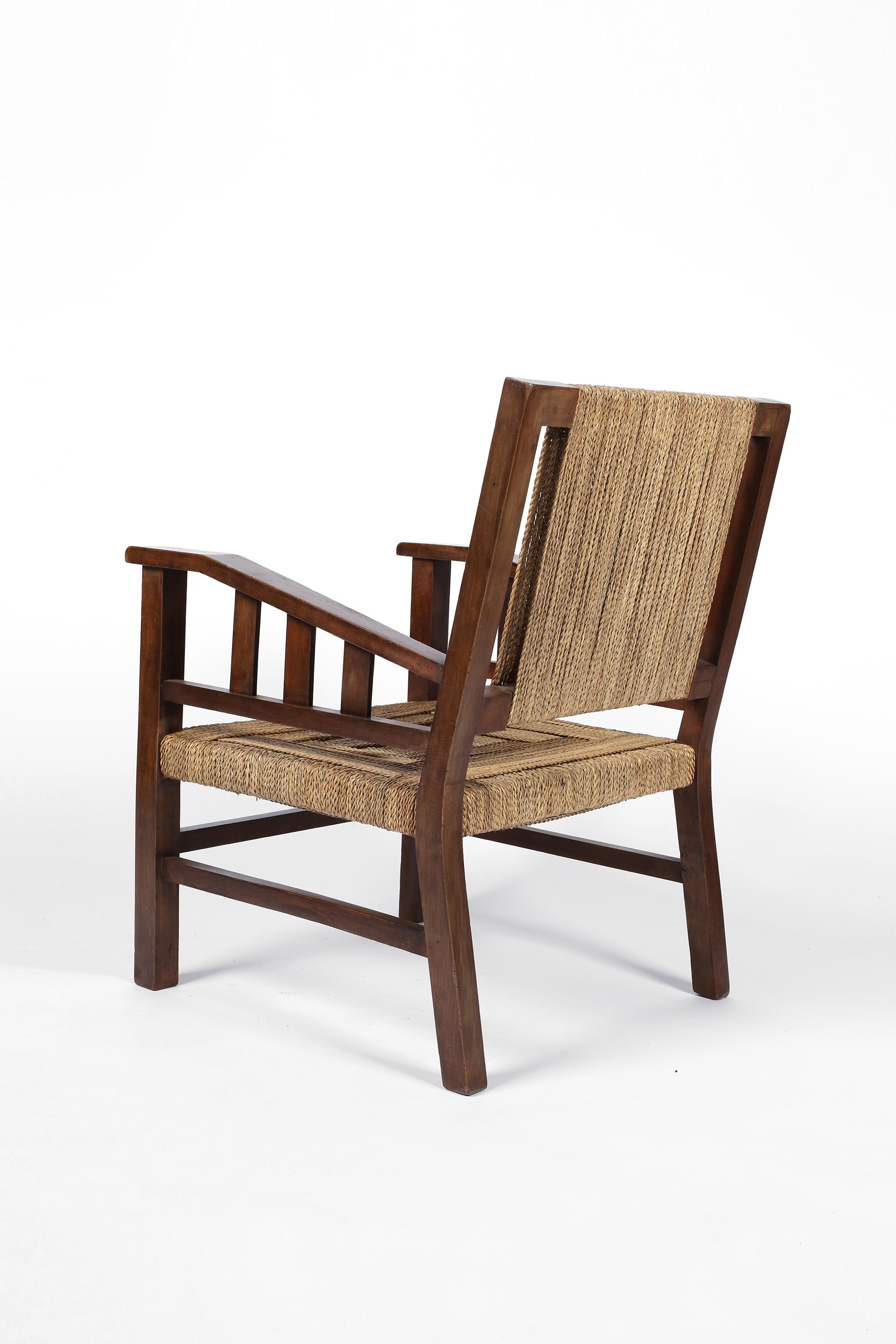 Hand-Woven Pair of Francis Jourdain Armchairs in Beech and Seagrass, French, circa 1930s