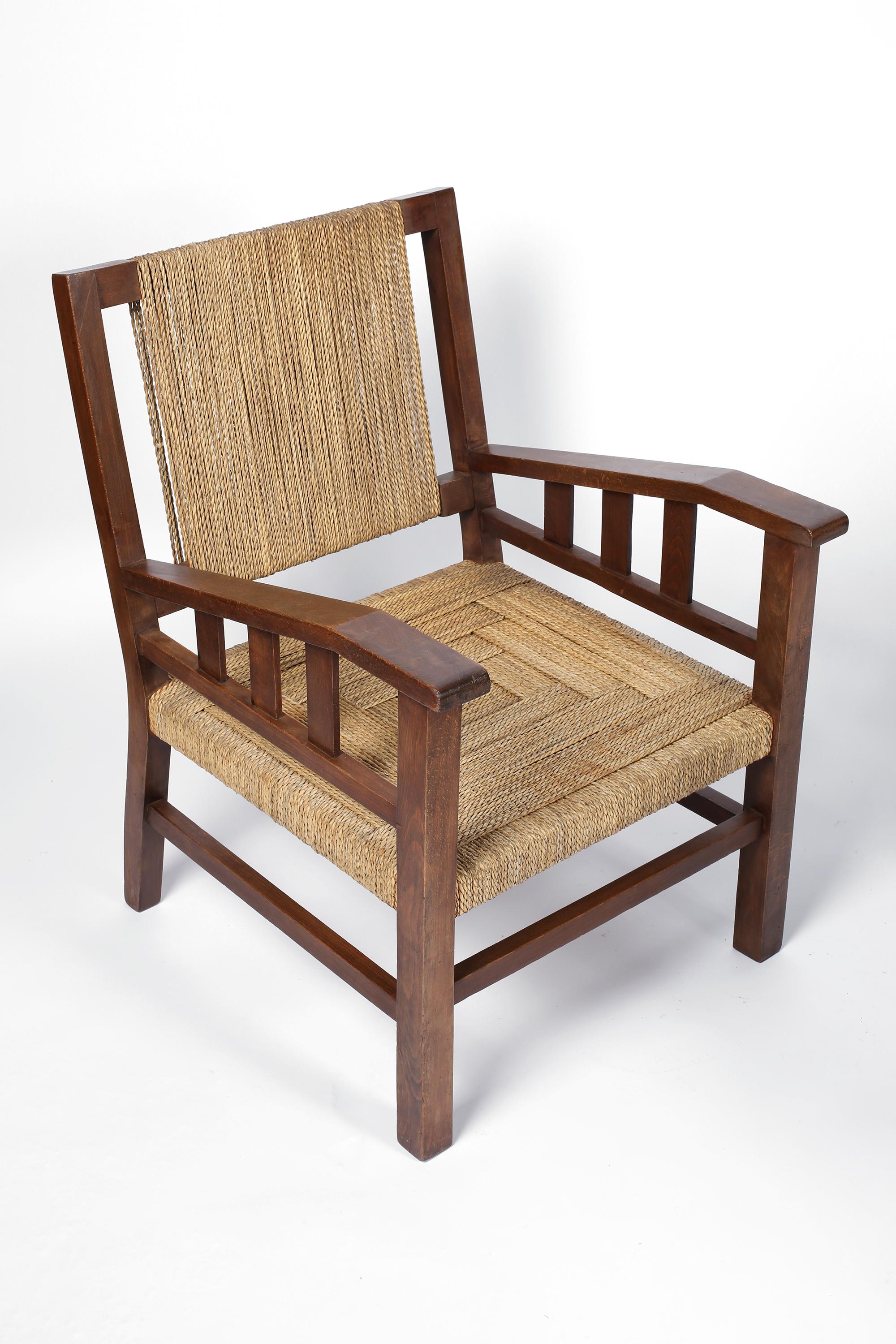 Mid-20th Century Pair of Francis Jourdain Armchairs in Beech and Seagrass, French, circa 1930s