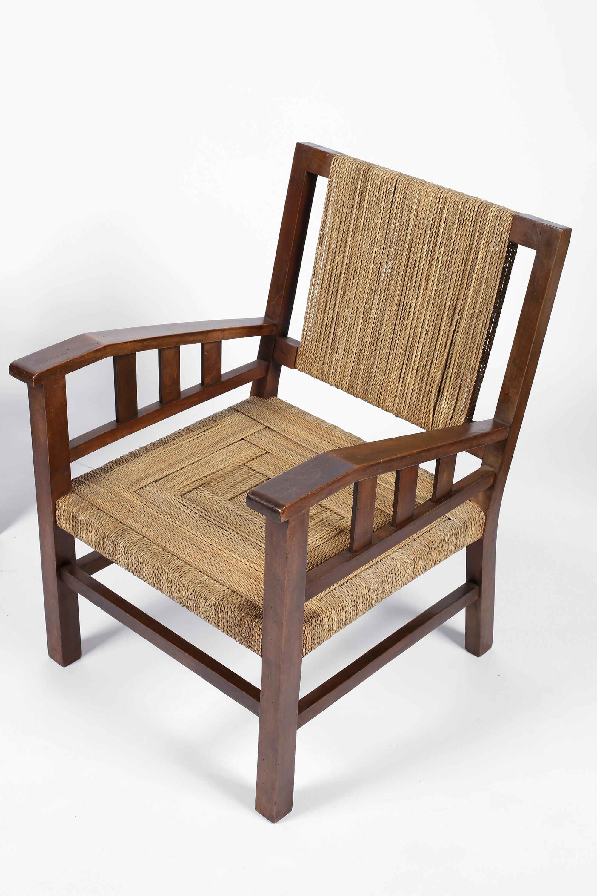 Pair of Francis Jourdain Armchairs in Beech and Seagrass, French, circa 1930s 1