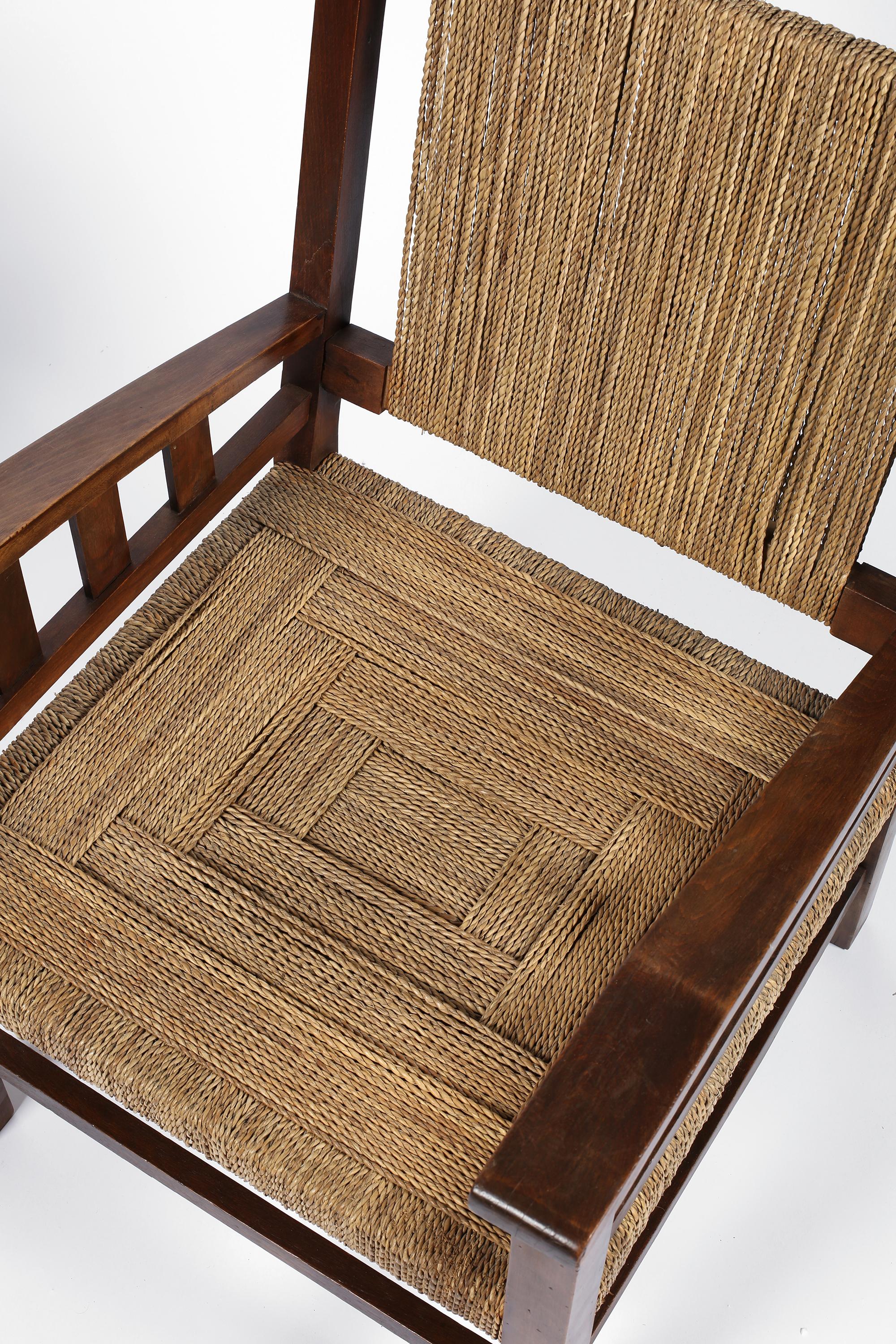 Pair of Francis Jourdain Armchairs in Beech and Seagrass, French, circa 1930s 2