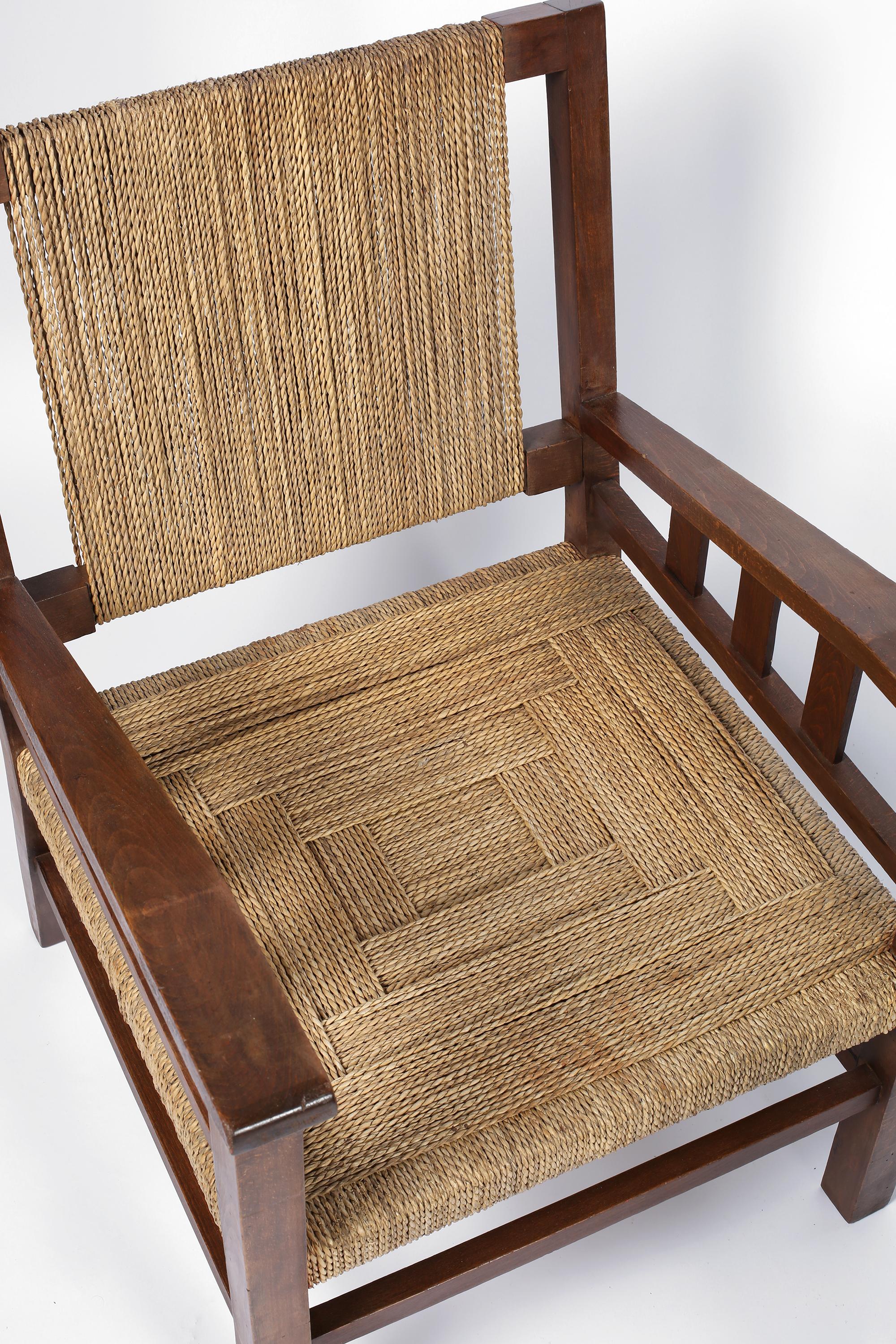 Pair of Francis Jourdain Armchairs in Beech and Seagrass, French, circa 1930s 3
