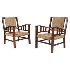 Pair of Francis Jourdain Armchairs in Beech and Seagrass, French, circa 1930s