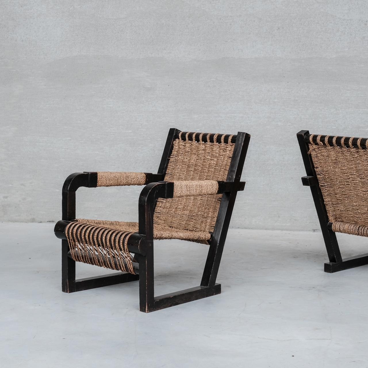 Pair of Francis Jourdain Mid-Century French Rope Armchairs For Sale 9