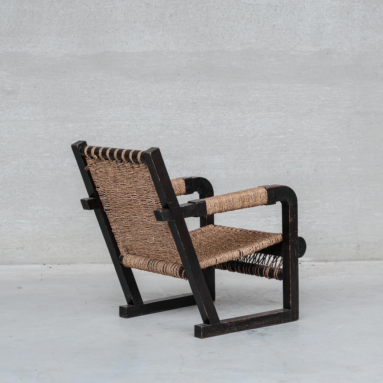 Mid-Century Modern Paire de fauteuils en corde Francis Jourdain du milieu du siècle dernier en vente