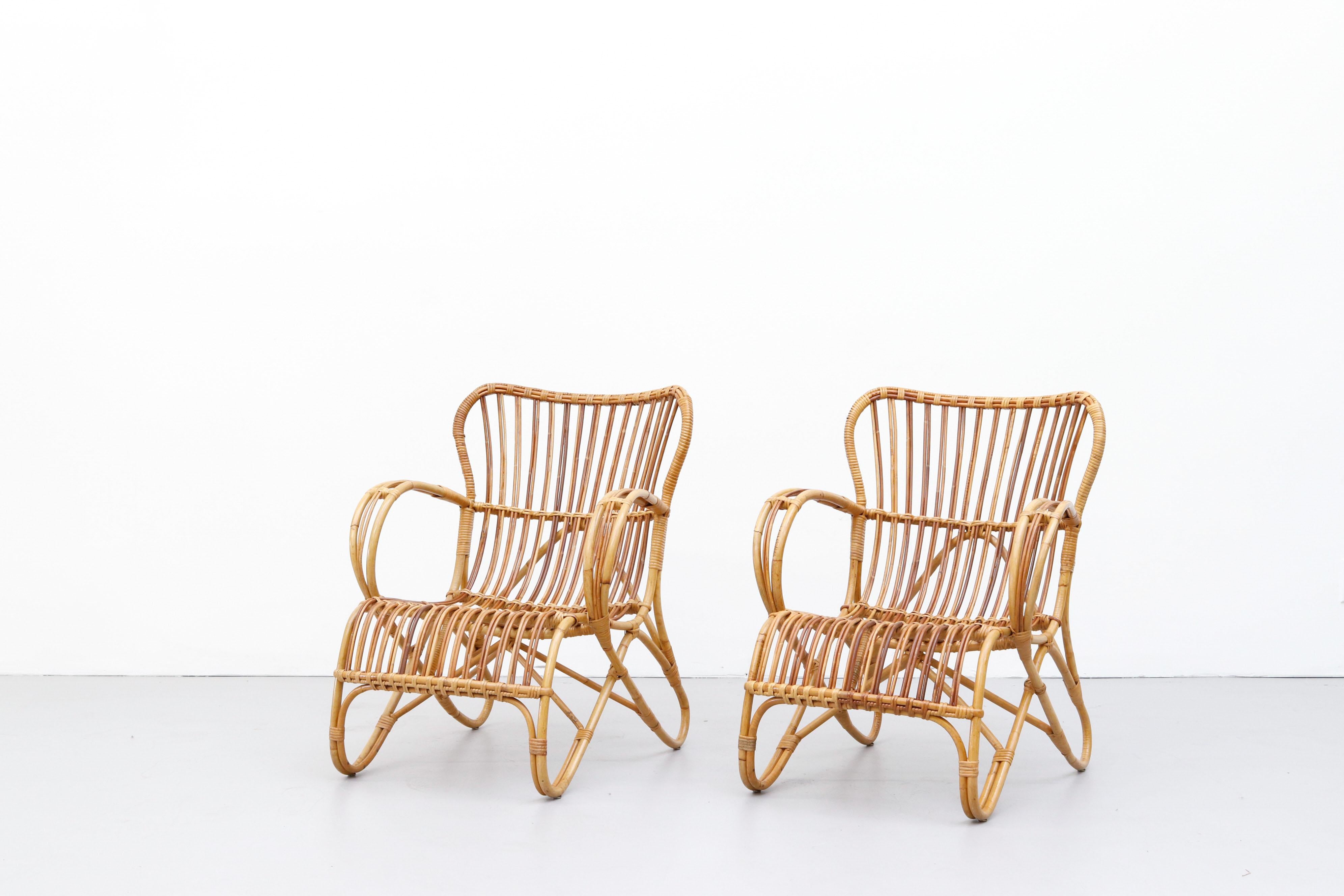 Mid-Century Modern Pair of Franco Albini Inspired Bamboo Chairs by Rohé Noordwolde