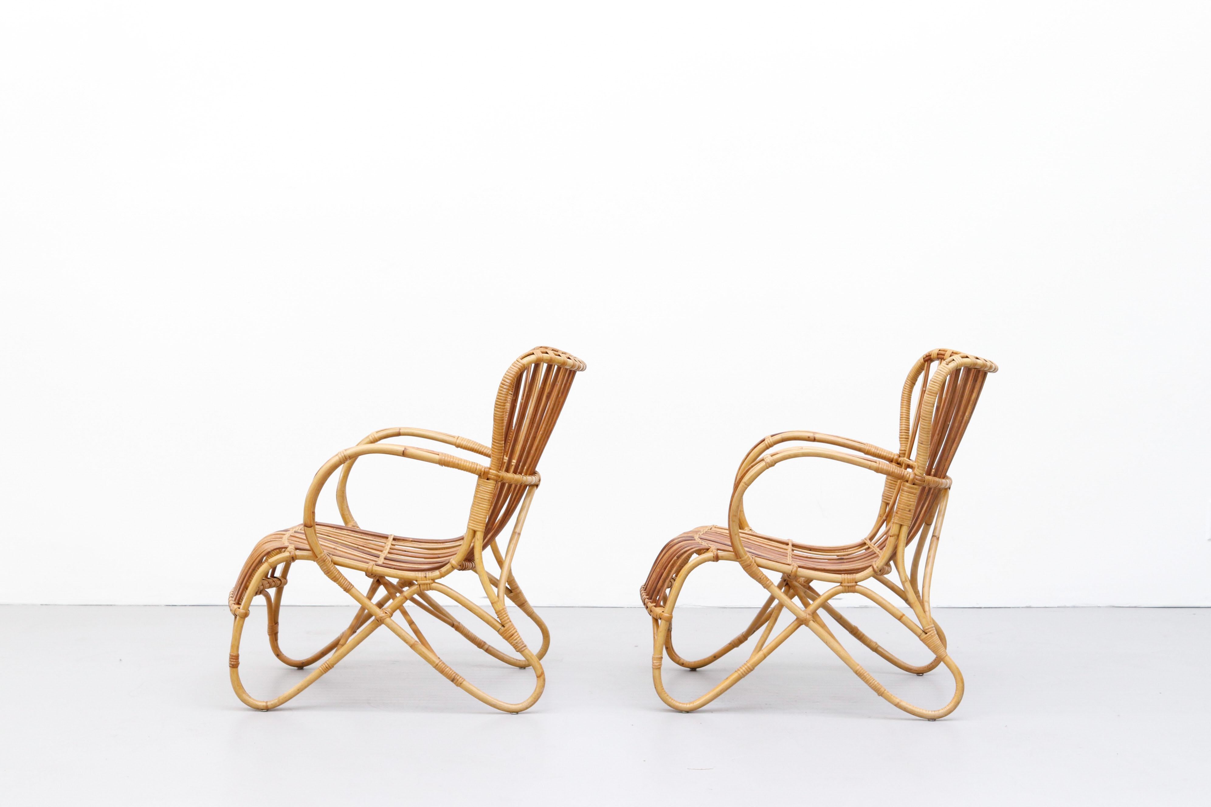 Dutch Pair of Franco Albini Inspired Bamboo Chairs by Rohé Noordwolde
