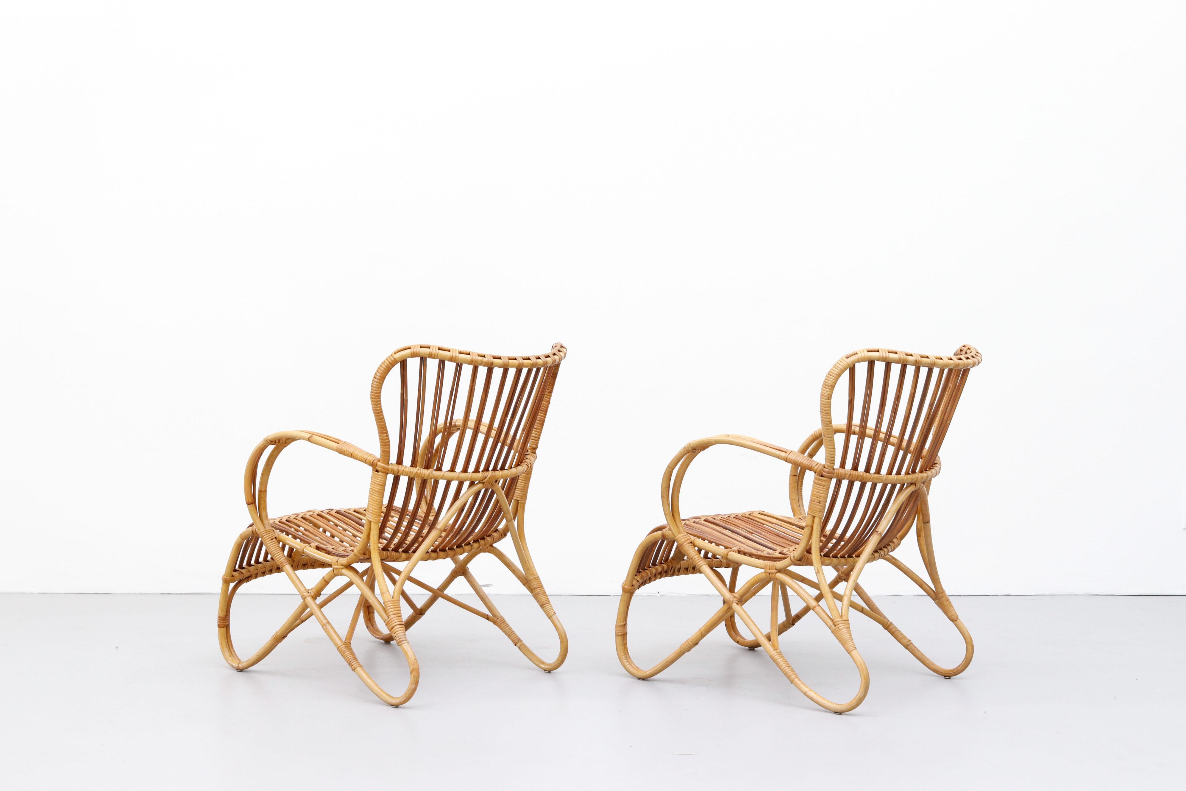 Pair of Franco Albini Inspired Bamboo Chairs by Rohé Noordwolde In Good Condition In Los Angeles, CA