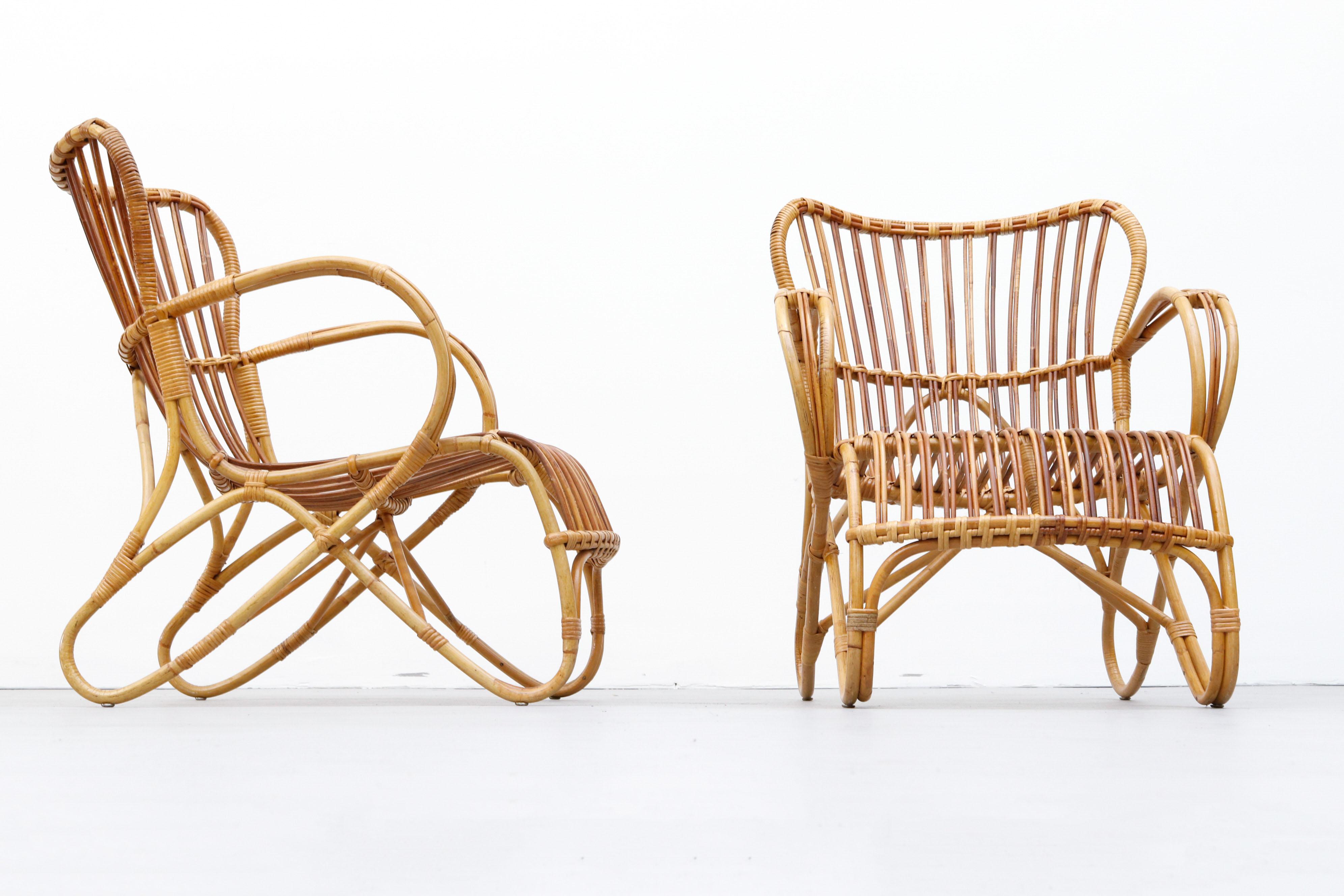 Pair of Franco Albini Inspired Bamboo Chairs by Rohé Noordwolde 1