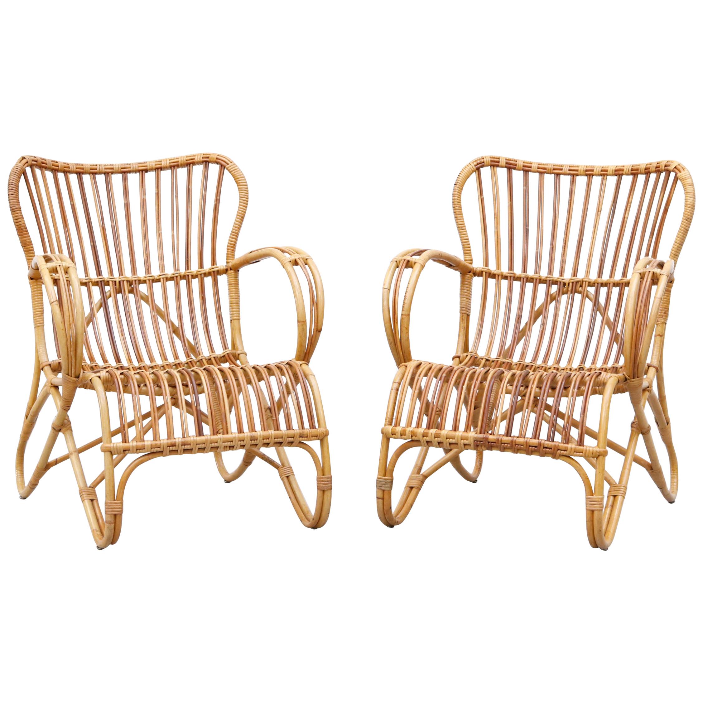 Pair of Franco Albini Inspired Bamboo Chairs by Rohé Noordwolde