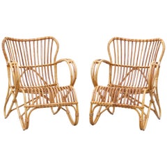 Paire de chaises en bambou d'inspiration Franco Albini par Roh Noordwolde
