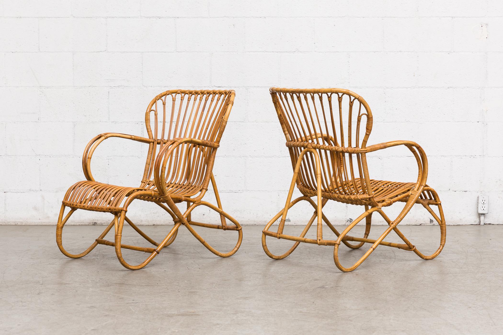 Mid-Century Modern Pair of Franco Albini Inspired Bamboo Lounge Chairs