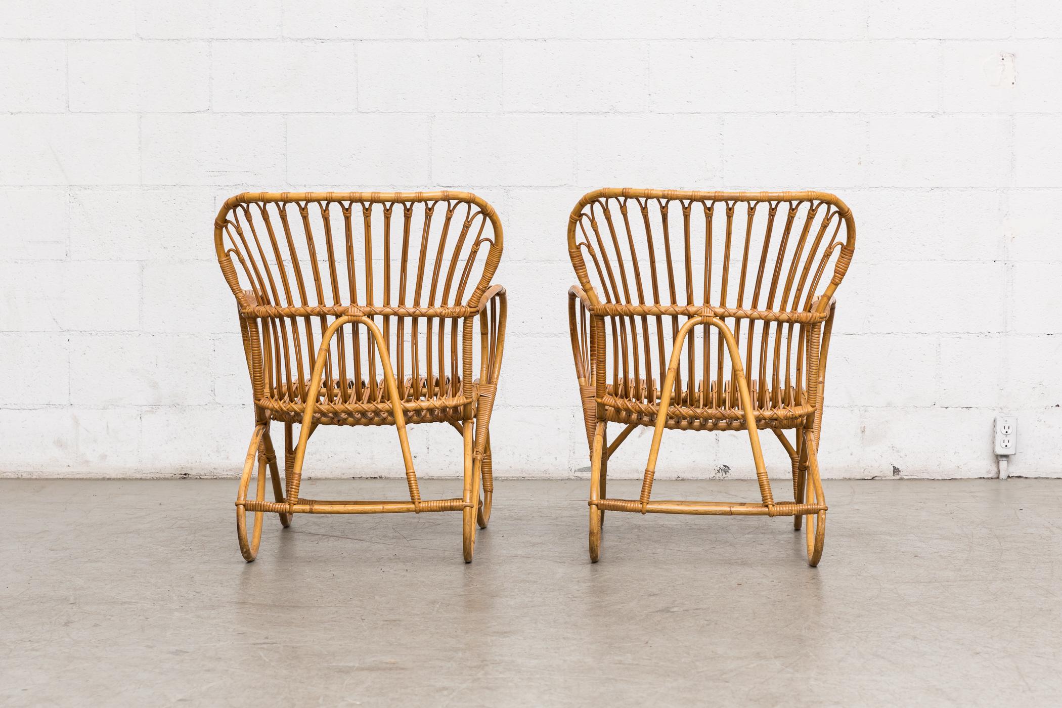 Pair of Franco Albini Inspired Bamboo Lounge Chairs In Good Condition In Los Angeles, CA