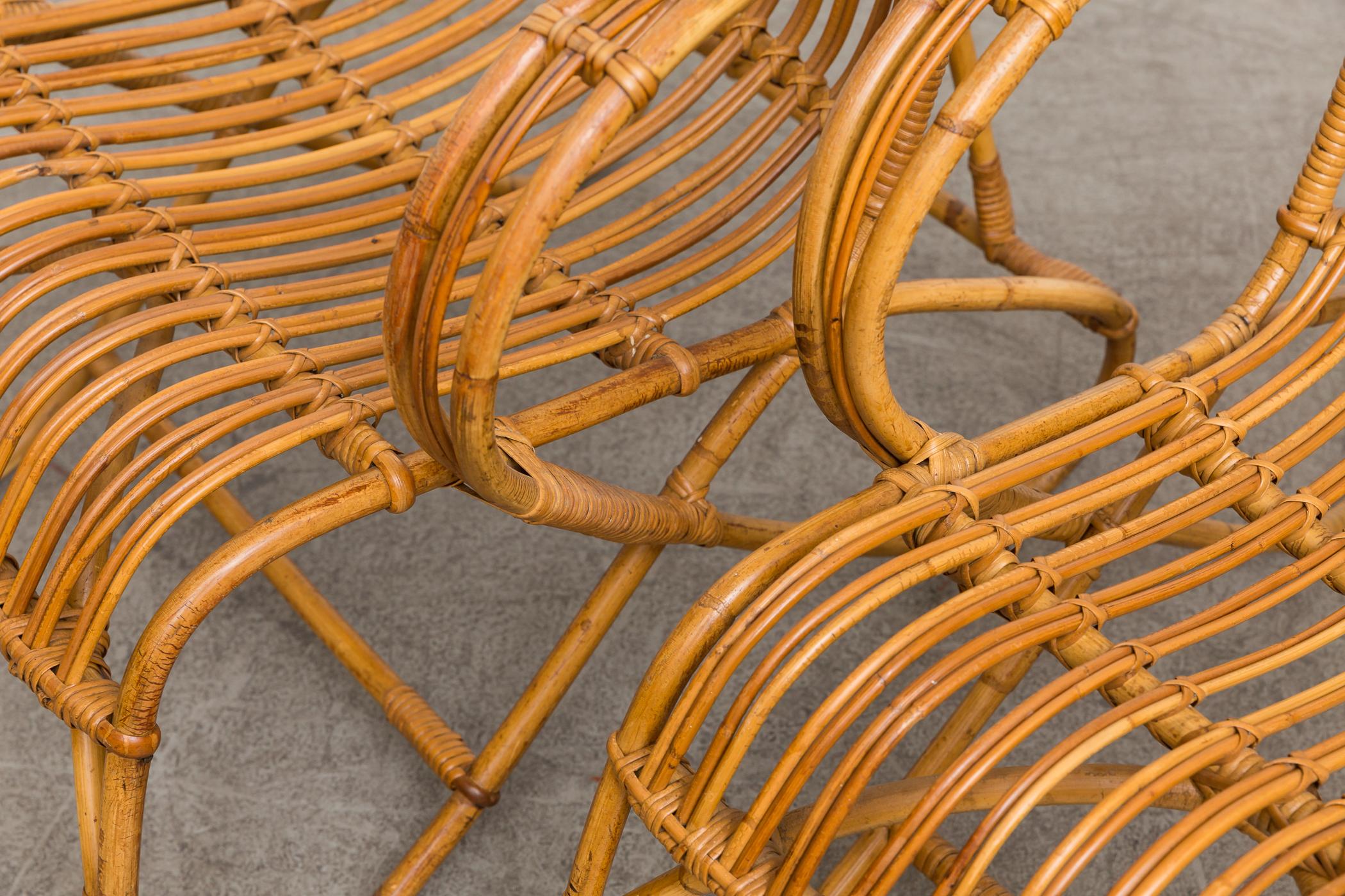 Mid-20th Century Pair of Franco Albini Inspired Bamboo Lounge Chairs
