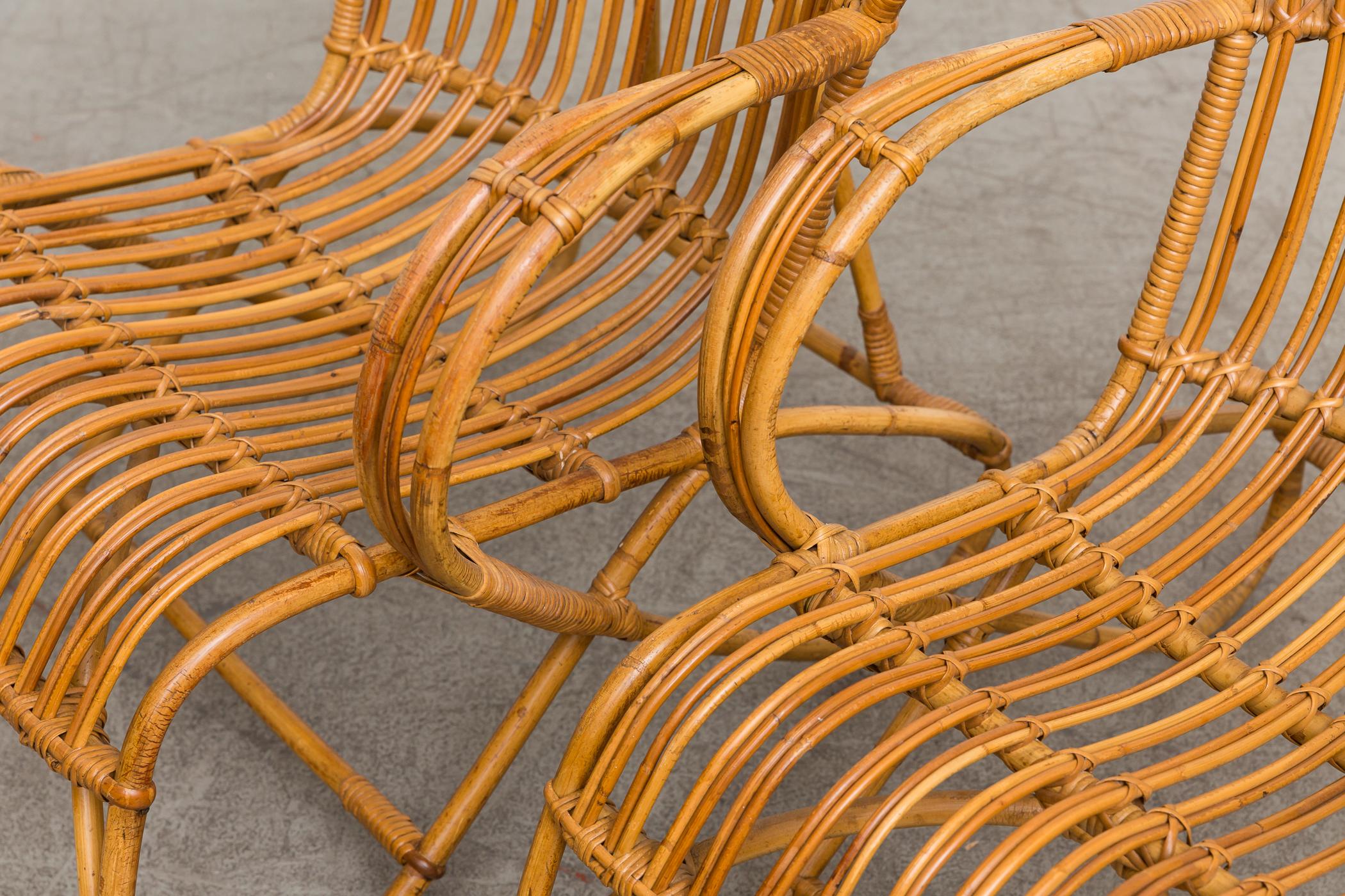 Pair of Franco Albini Inspired Bamboo Lounge Chairs 1