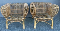 Pair of Franco Albini Italian Pencil Reed Rattan Chairs