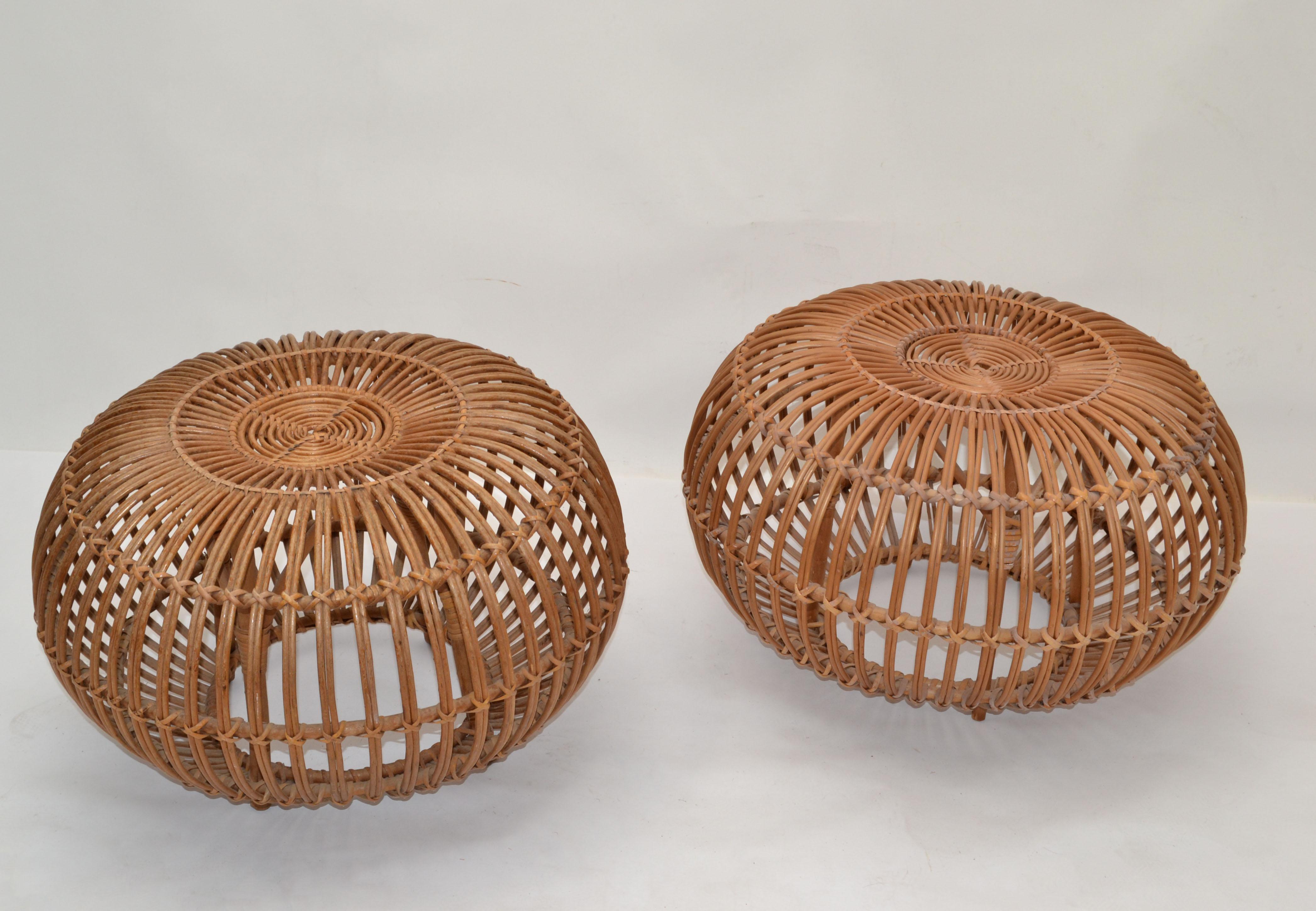 Mid-Century Modern Pair of Franco Albini Ottomans, Side Table, Poufs or Footstools Italy 1960