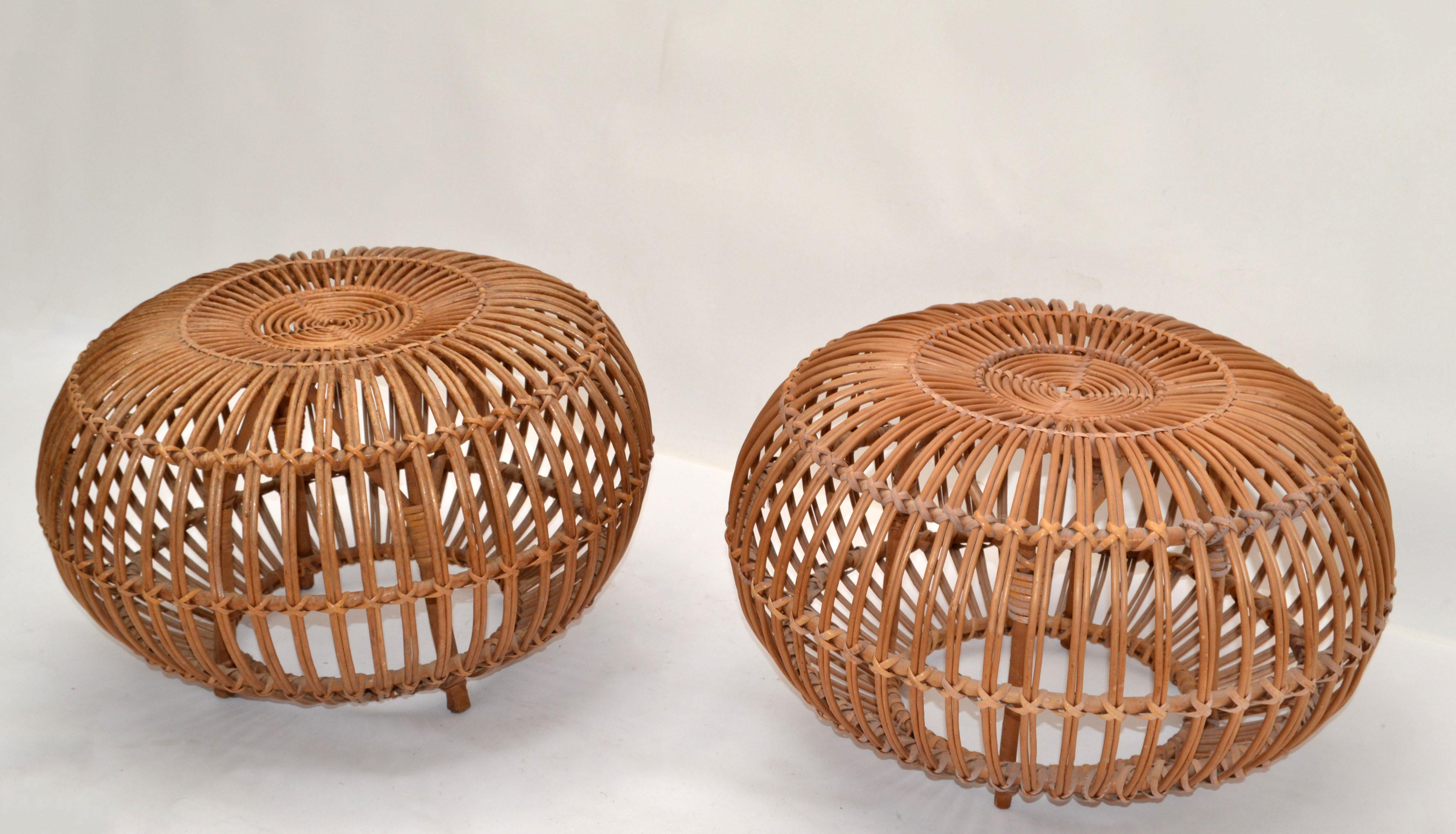 Mid-20th Century Pair of Franco Albini Ottomans, Side Table, Poufs or Footstools Italy 1960