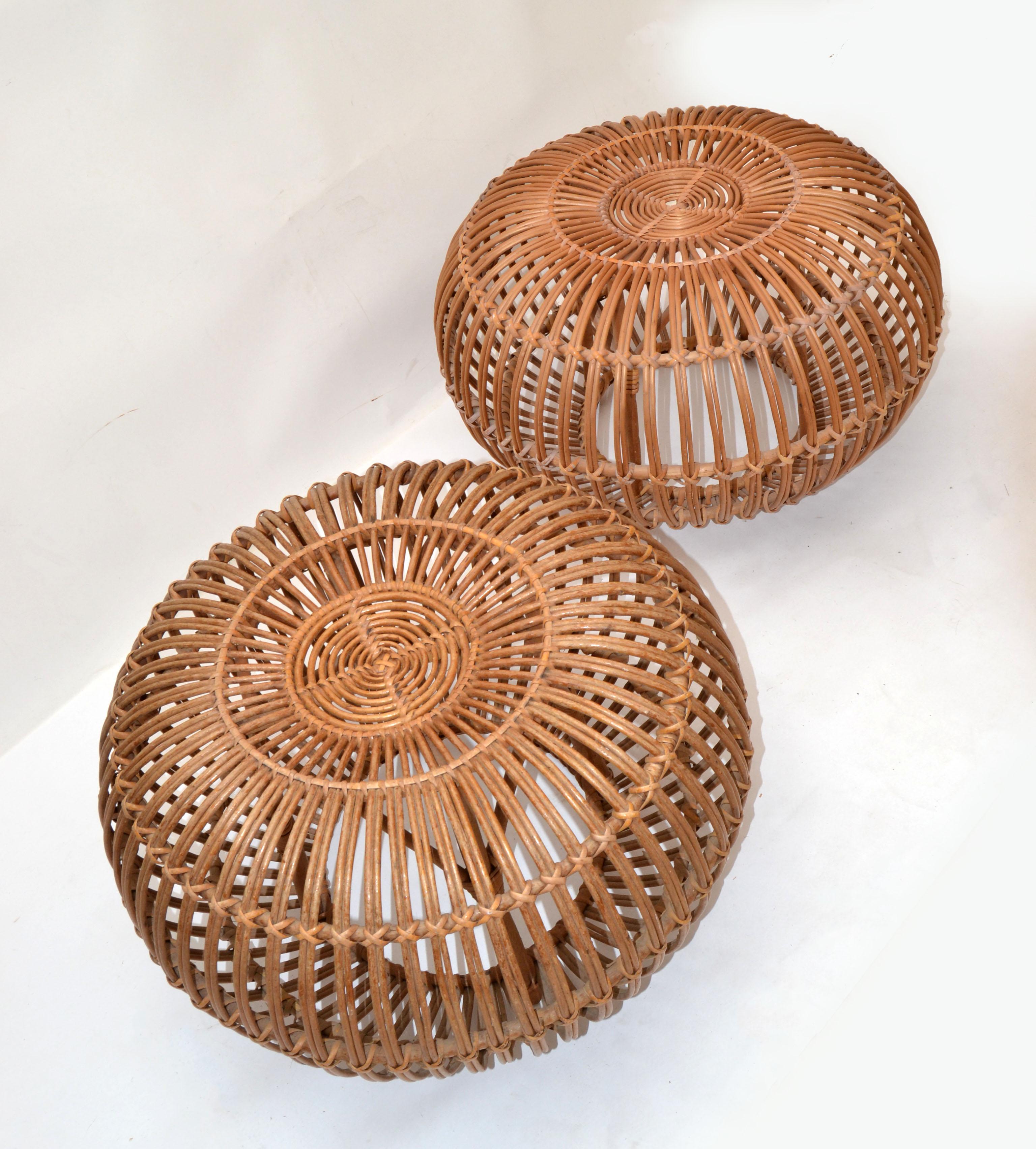 Cane Pair of Franco Albini Ottomans, Side Table, Poufs or Footstools Italy 1960