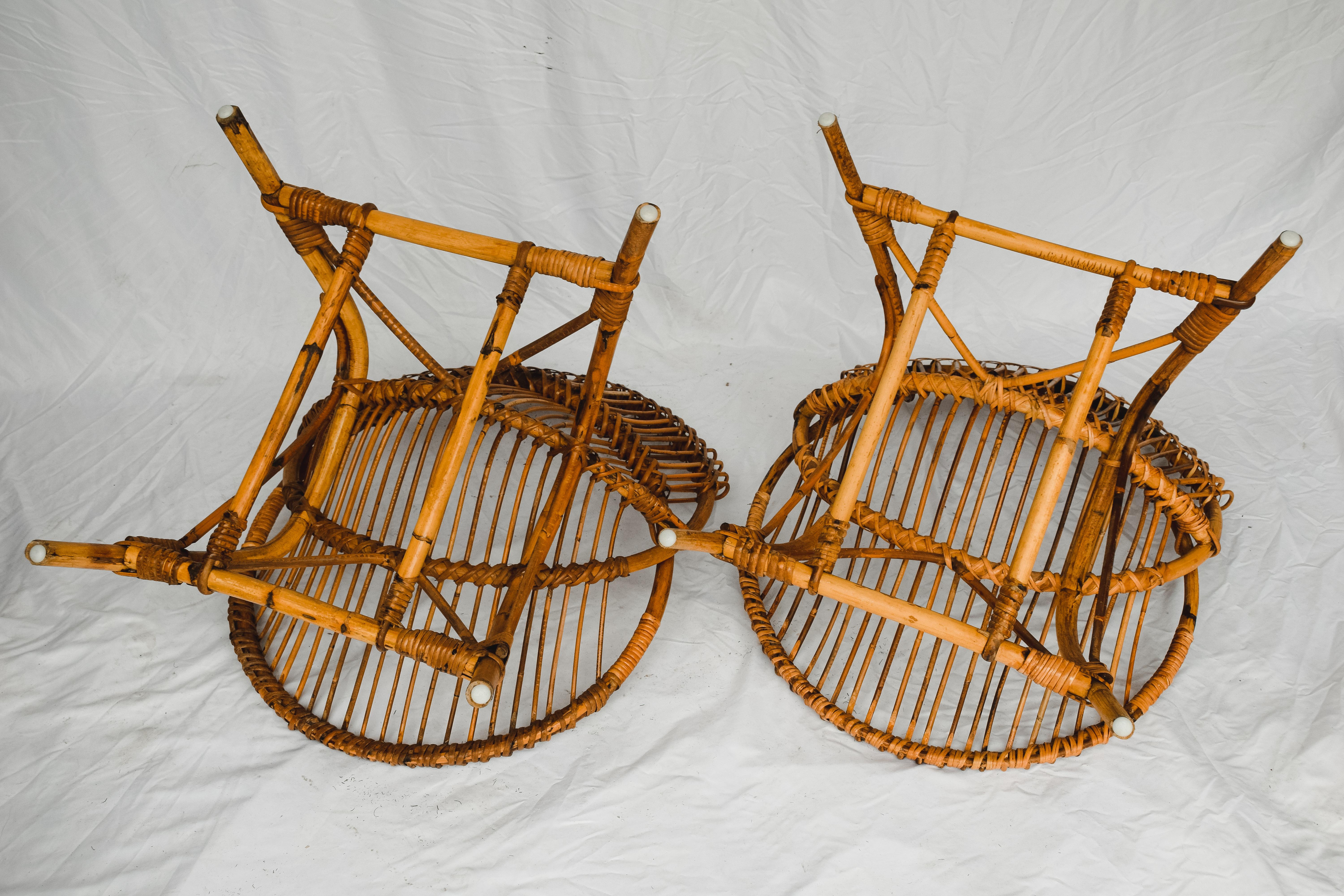 Pair of Franco Albini Style Bamboo Lounge Chairs c. 1950's 2