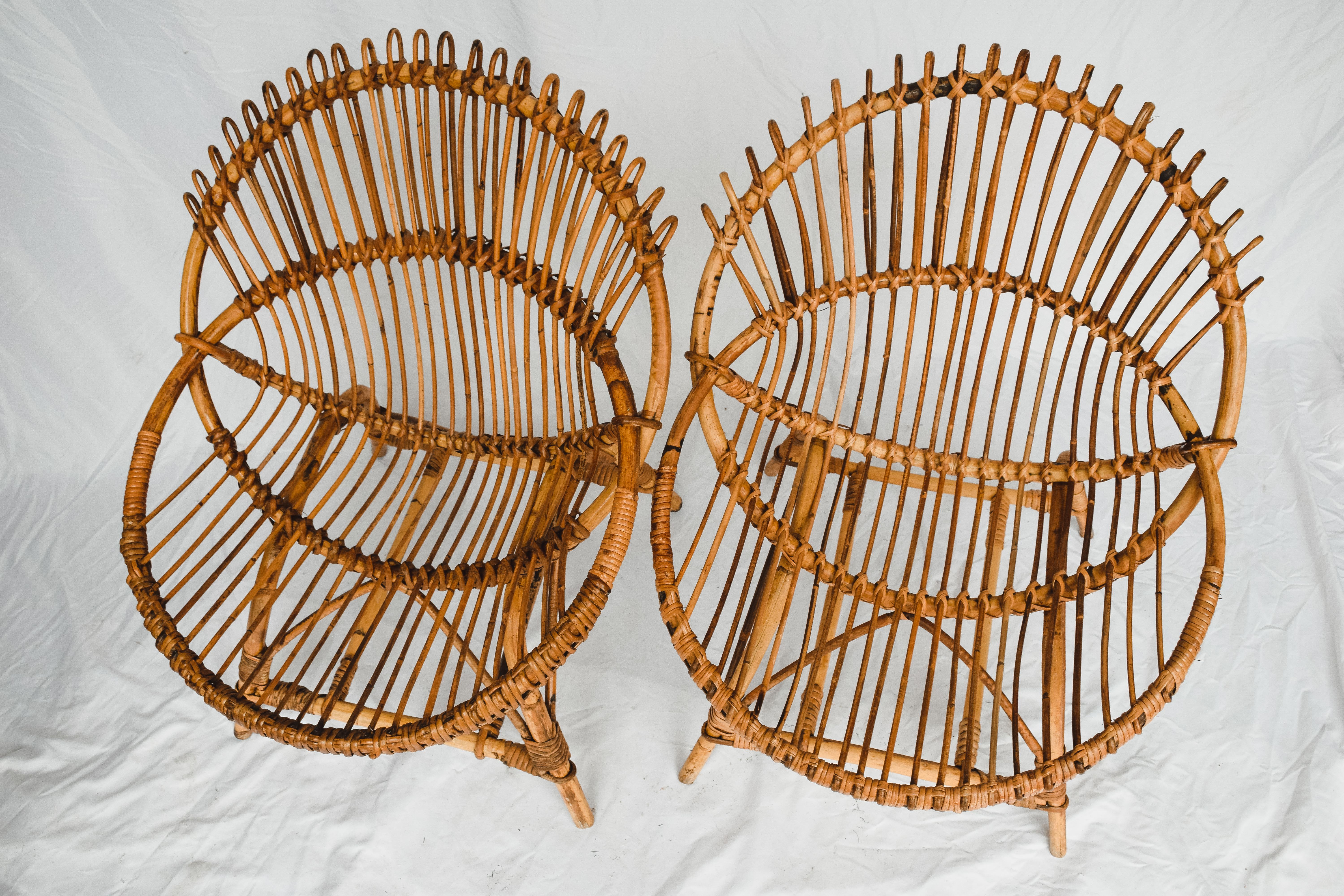 Pair of Franco Albini Style Bamboo Lounge Chairs c. 1950's For Sale 3