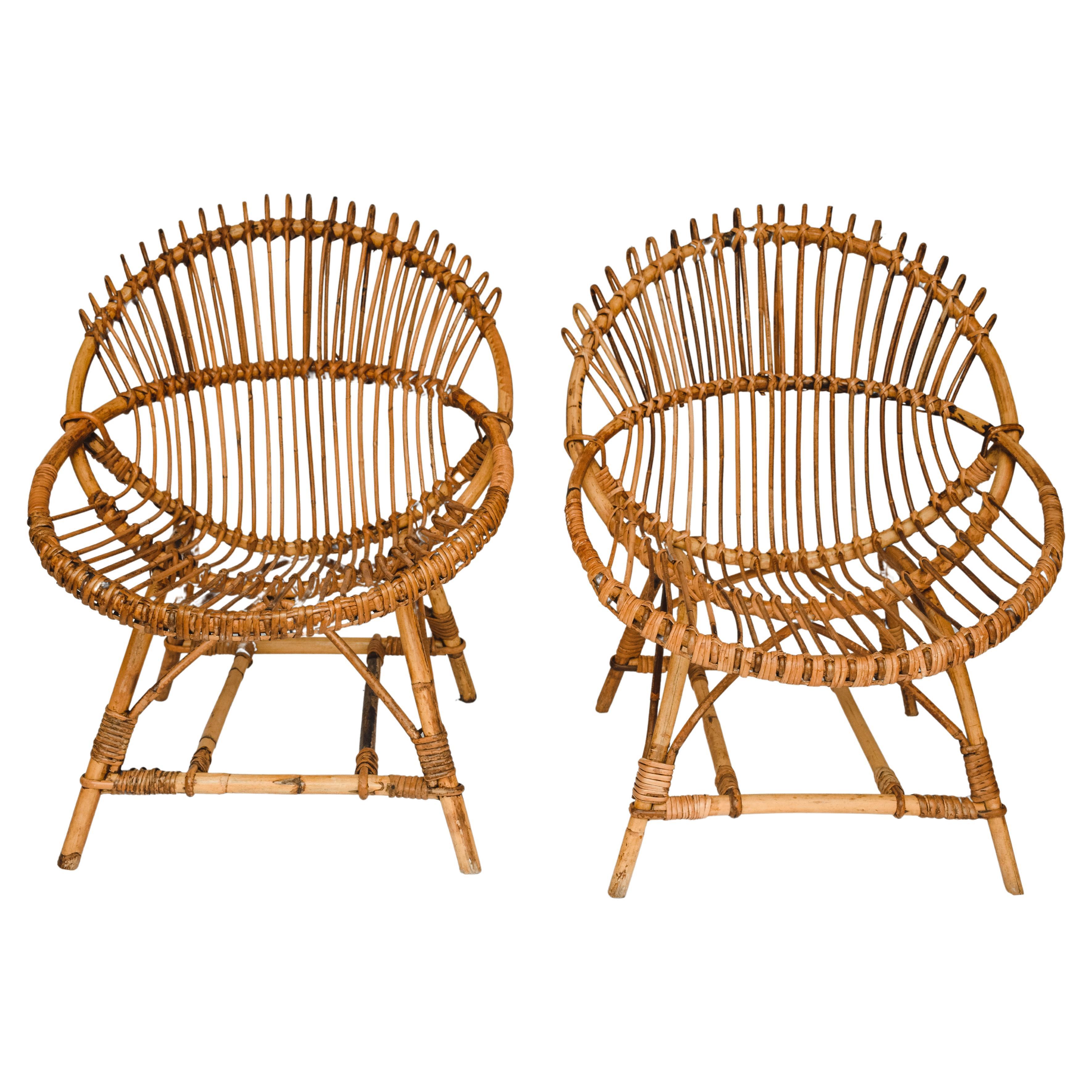 Pair of Franco Albini Style Bamboo Lounge Chairs c. 1950's